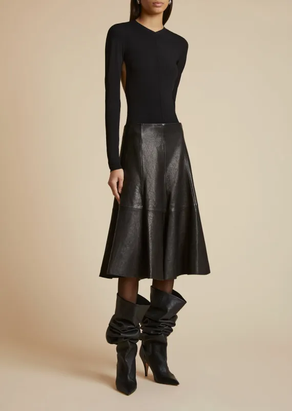The Lennox Skirt in Black Leather sold by KHAITE