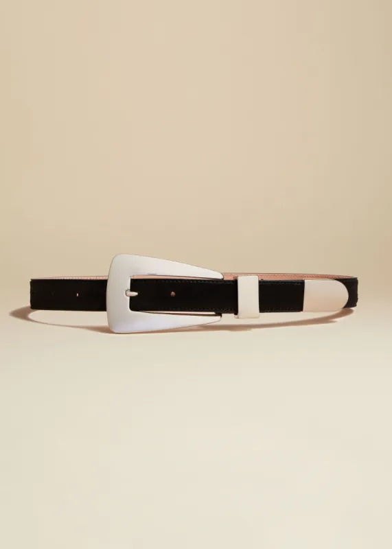 Lucca Belt in Black Haircalf with Silver sold by KHAITE
