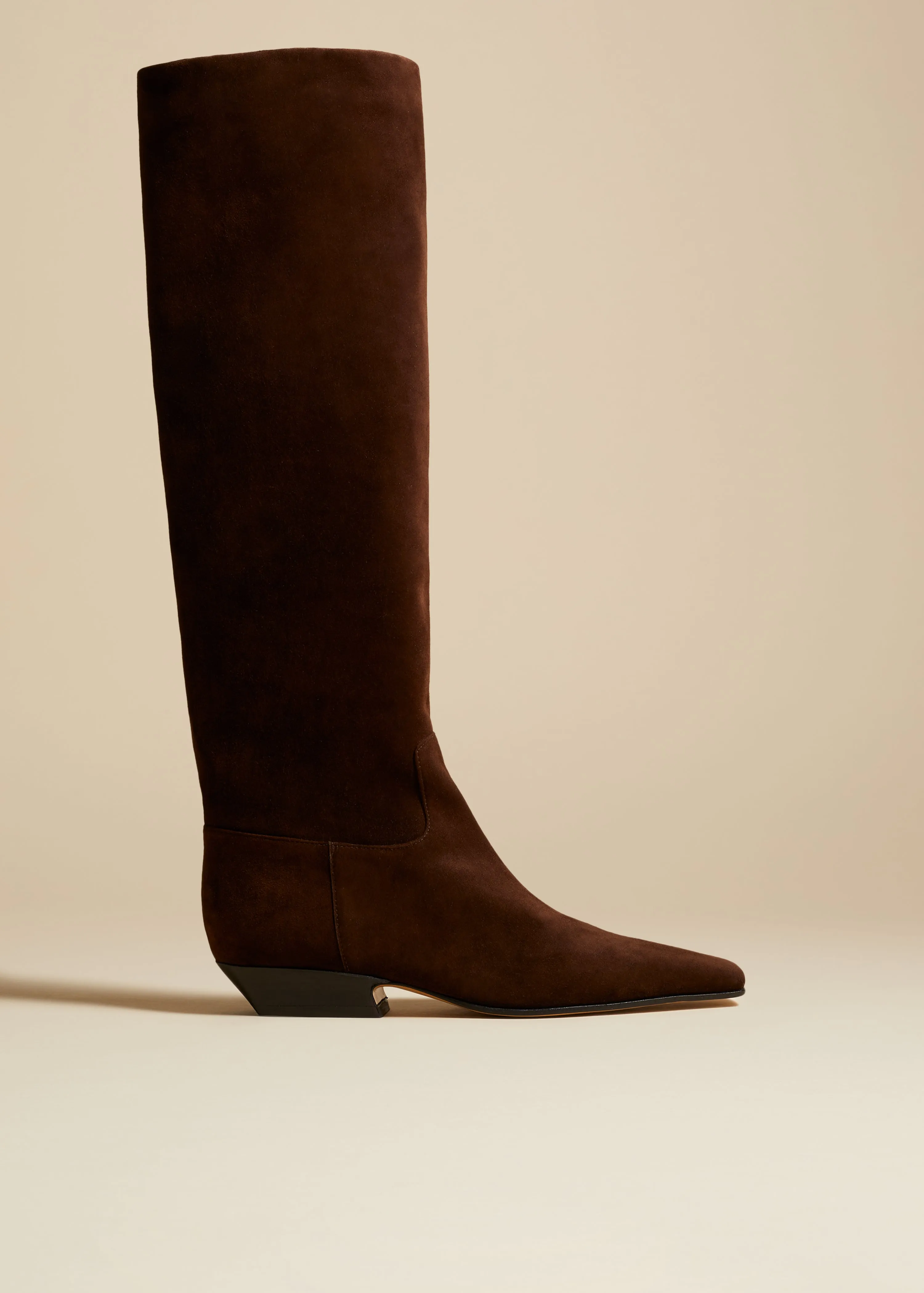 Marfa Knee-High Boot in Coffee Suede sold by KHAITE