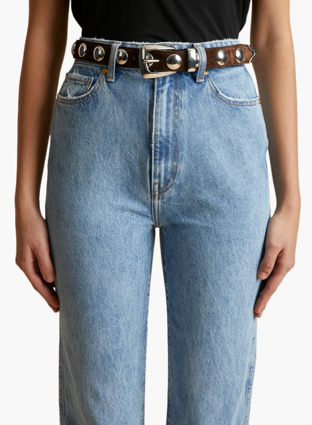 Benny Belt with Studs in Coffee Suede and Silver sold by KHAITE product image thumbnail 3
