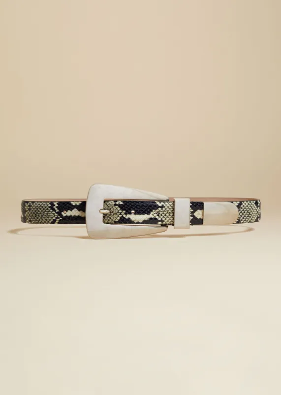 Lucca Belt in Natural Python-Embossed Leather with Silver sold by KHAITE