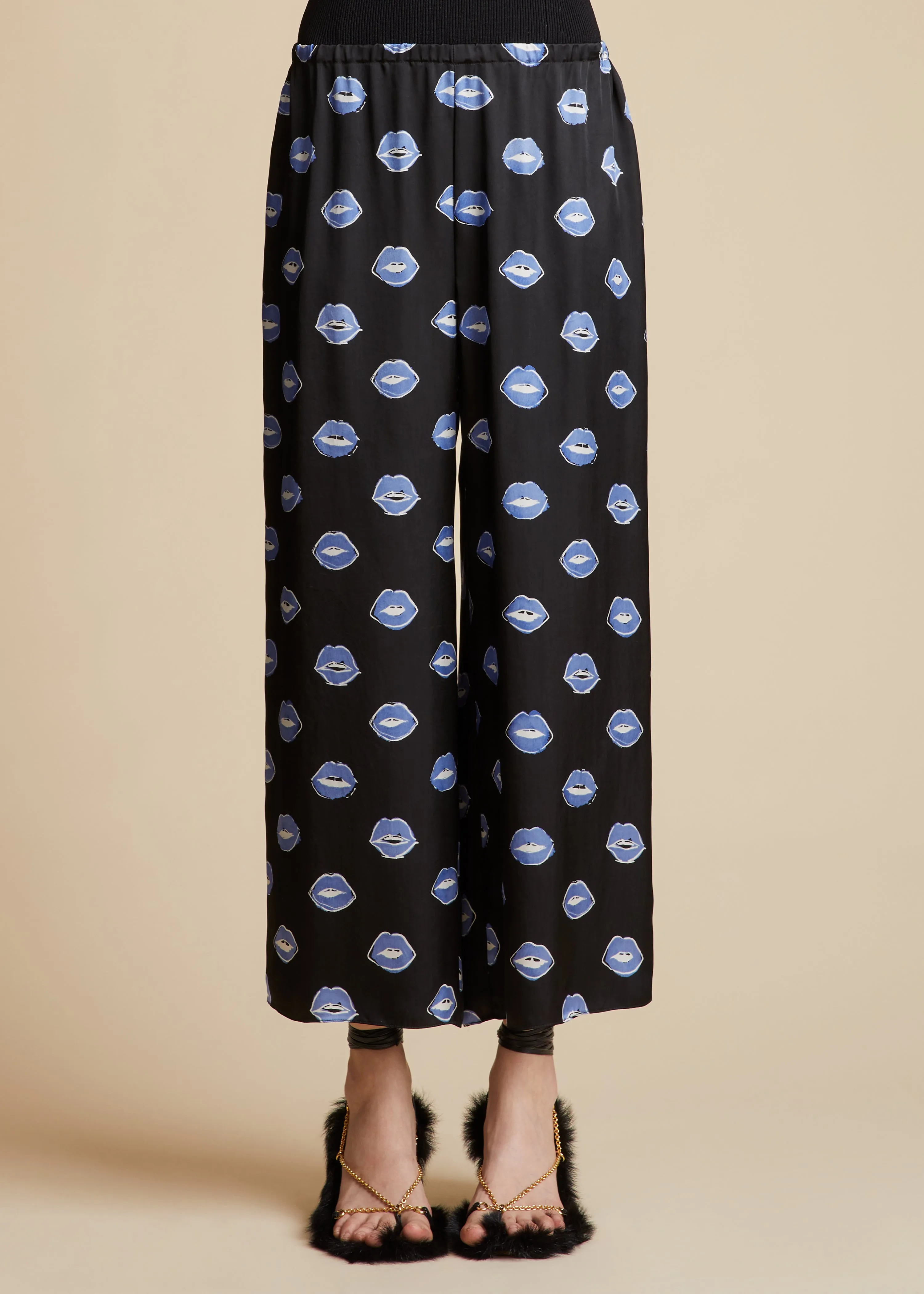 The Mindy Pant in Black with Cornflower Lip Print sold by KHAITE product image thumbnail 2
