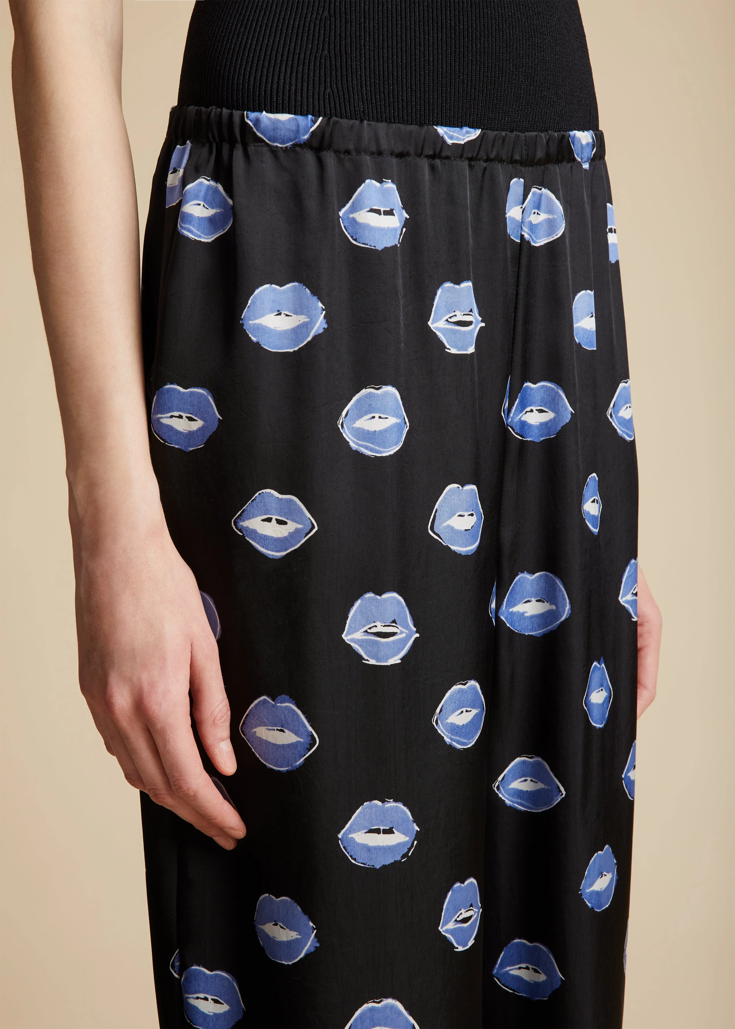 The Mindy Pant in Black with Cornflower Lip Print sold by KHAITE product image thumbnail 5
