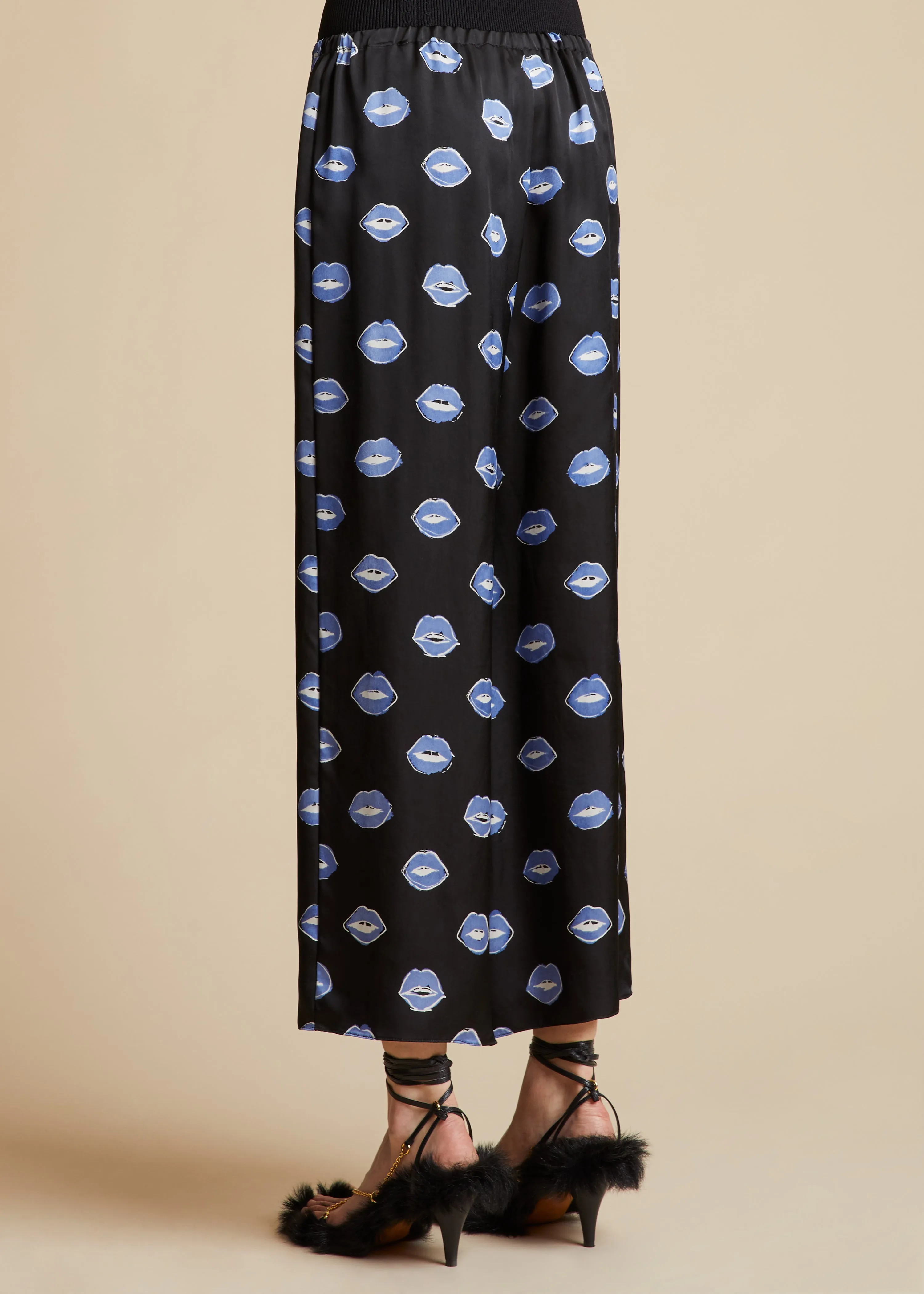 The Mindy Pant in Black with Cornflower Lip Print sold by KHAITE product image thumbnail 3