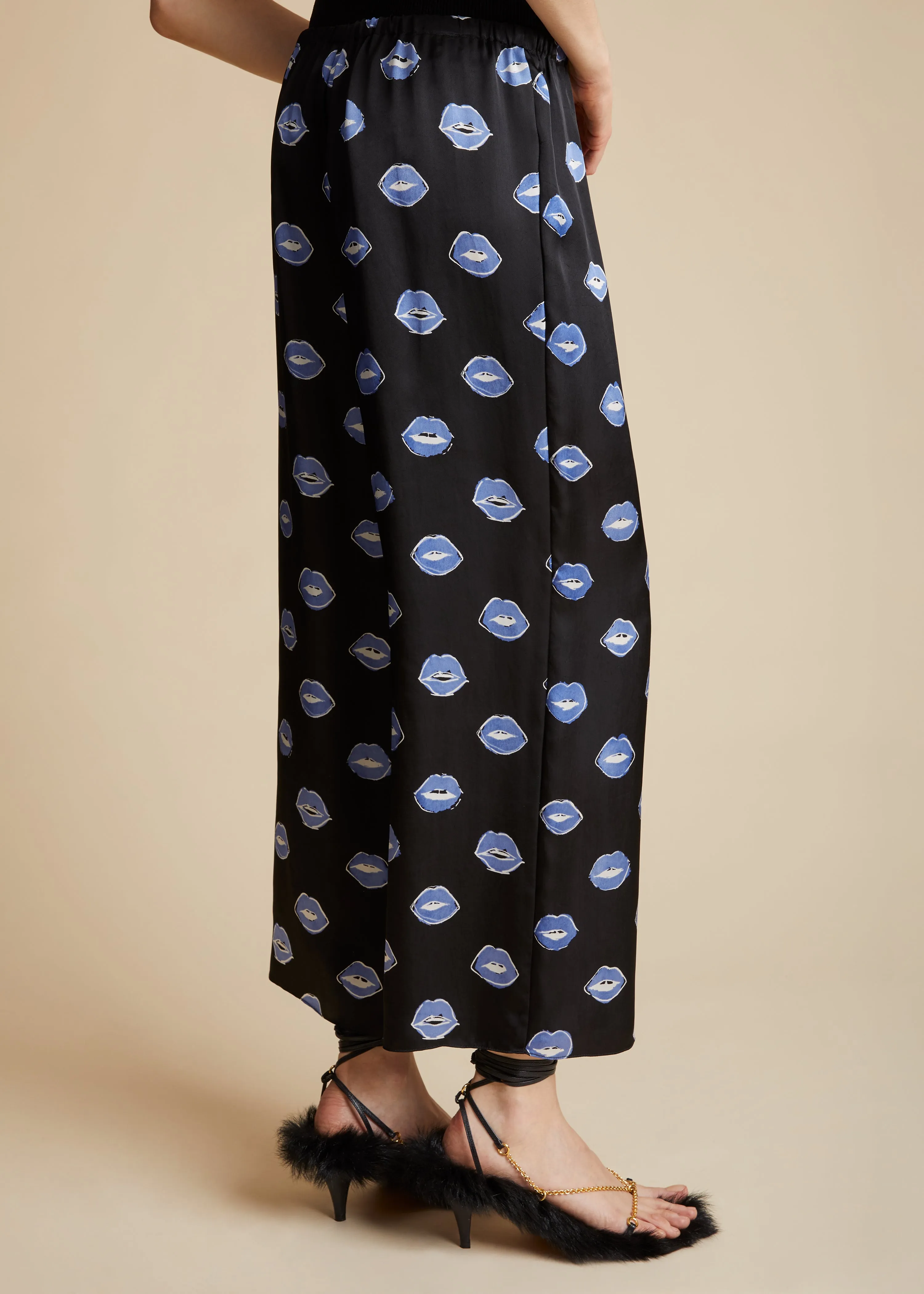 The Mindy Pant in Black with Cornflower Lip Print sold by KHAITE product image thumbnail 4