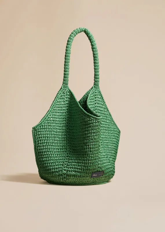 Medium Lotus Tote in Forest Green Raffia sold by KHAITE