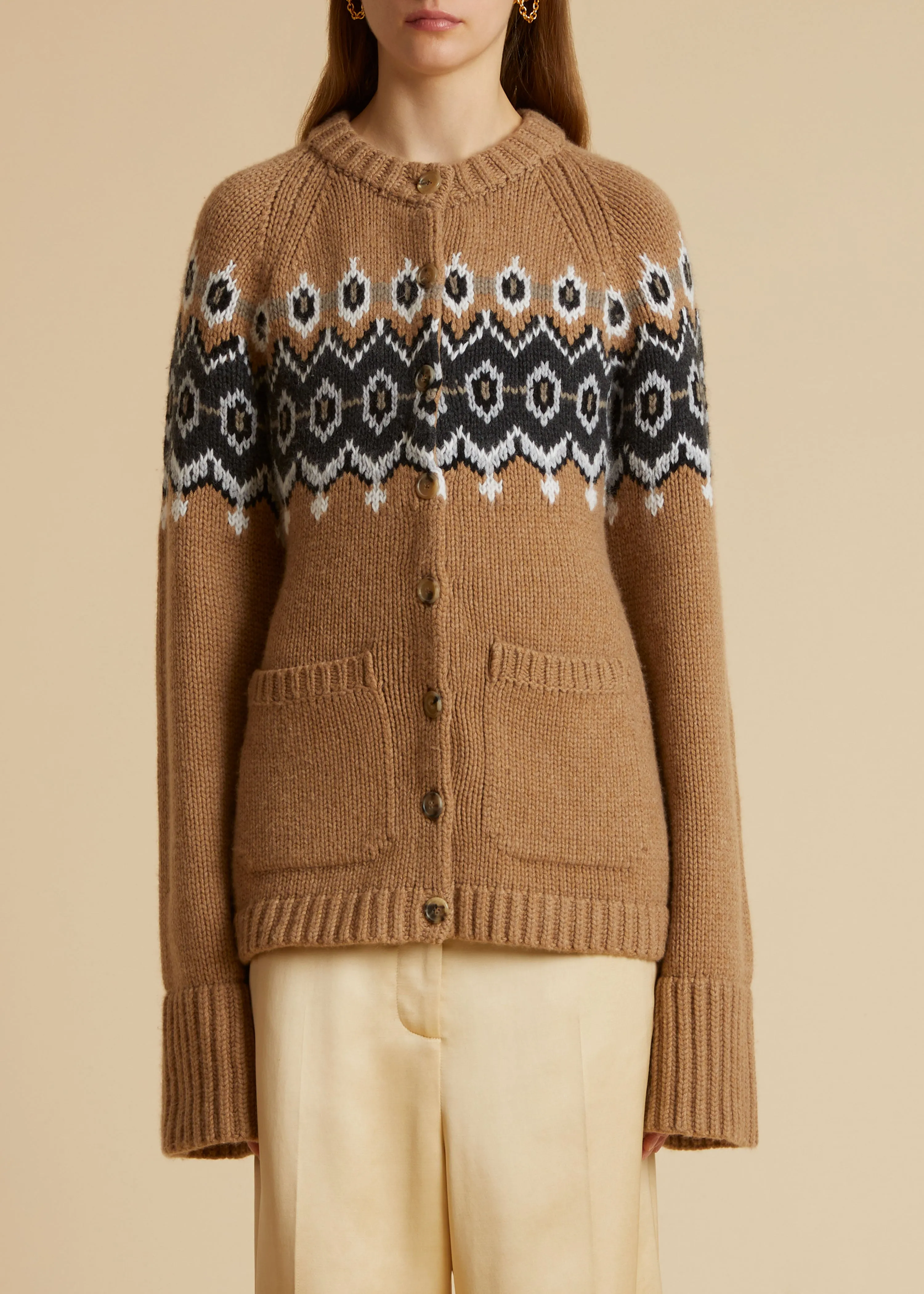 The Suzette Cardigan in Camel Multi sold by KHAITE product image thumbnail 2