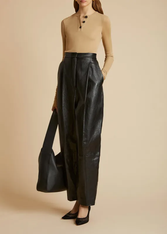 The Ashford Pant in Black Leather sold by KHAITE
