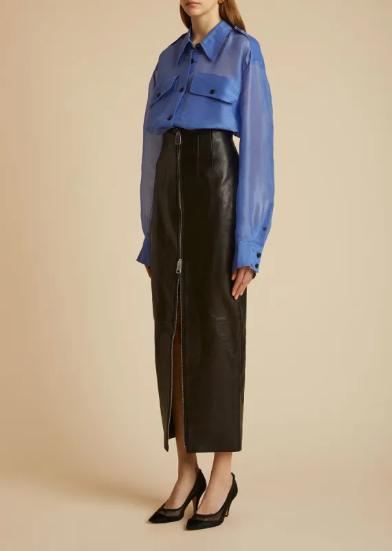 The Ruddy Skirt in Black Leather sold by KHAITE