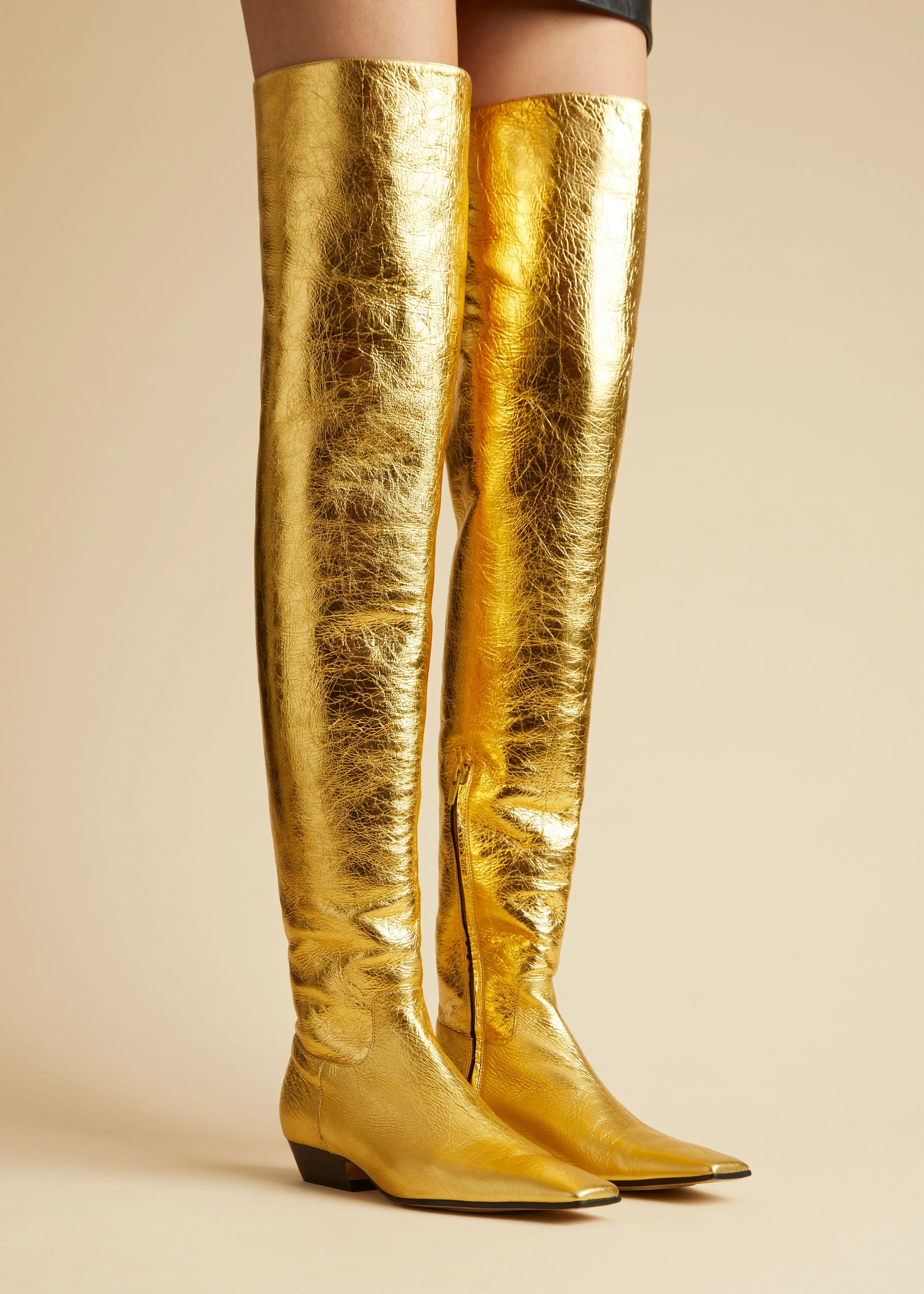 The Marfa Over-the-Knee Flat Boot in Gold Metallic Leather sold by KHAITE product image thumbnail 5