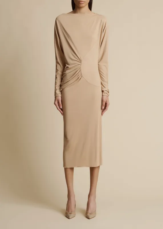 The Oron Dress in Beige sold by KHAITE
