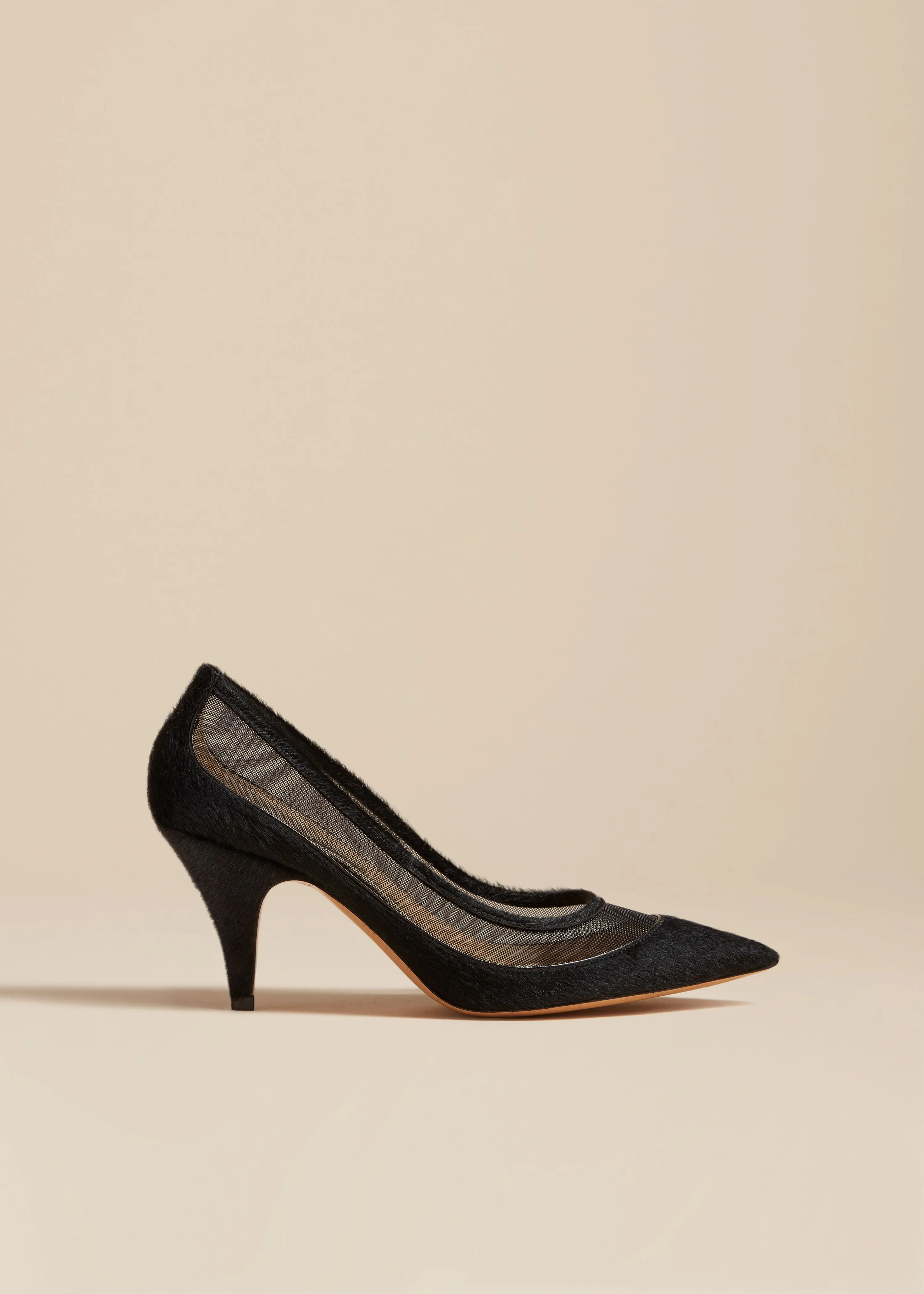 The River Mesh Pump in Black Haircalf sold by KHAITE