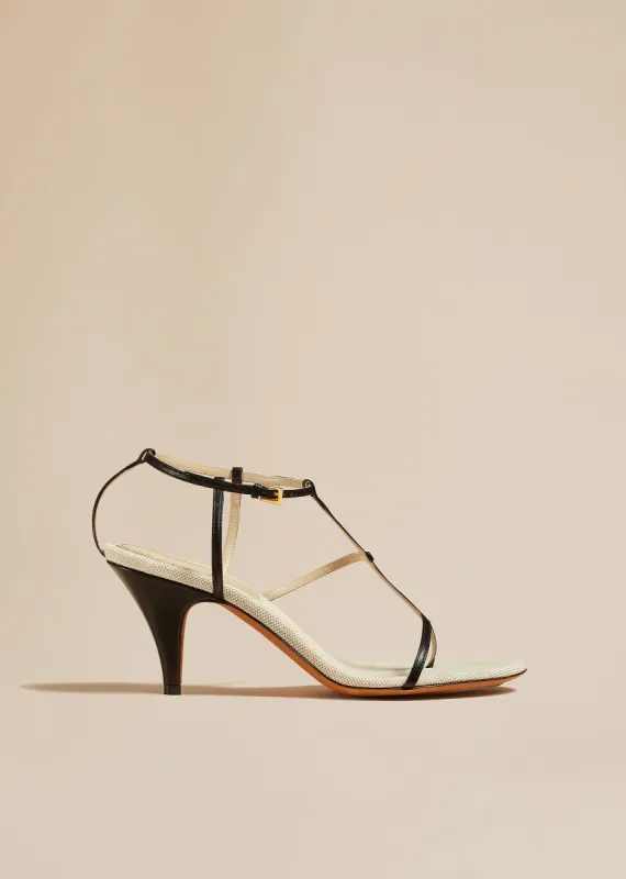 Jones Heel Sandal in Natural and Black Leather sold by KHAITE