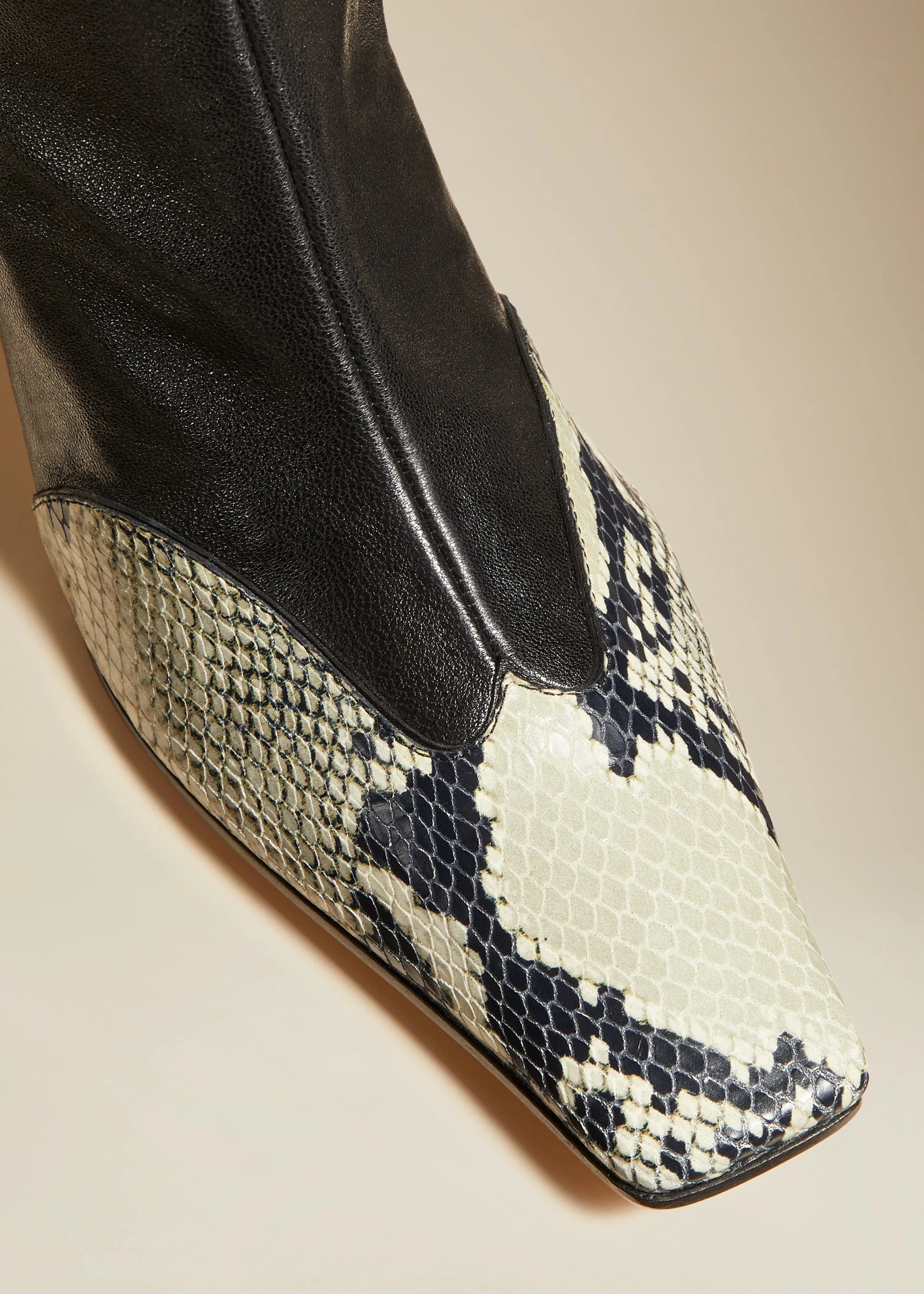 Nevada Stretch High Boot in Black with Natural Python-Embossed Leather sold by KHAITE product image thumbnail 4