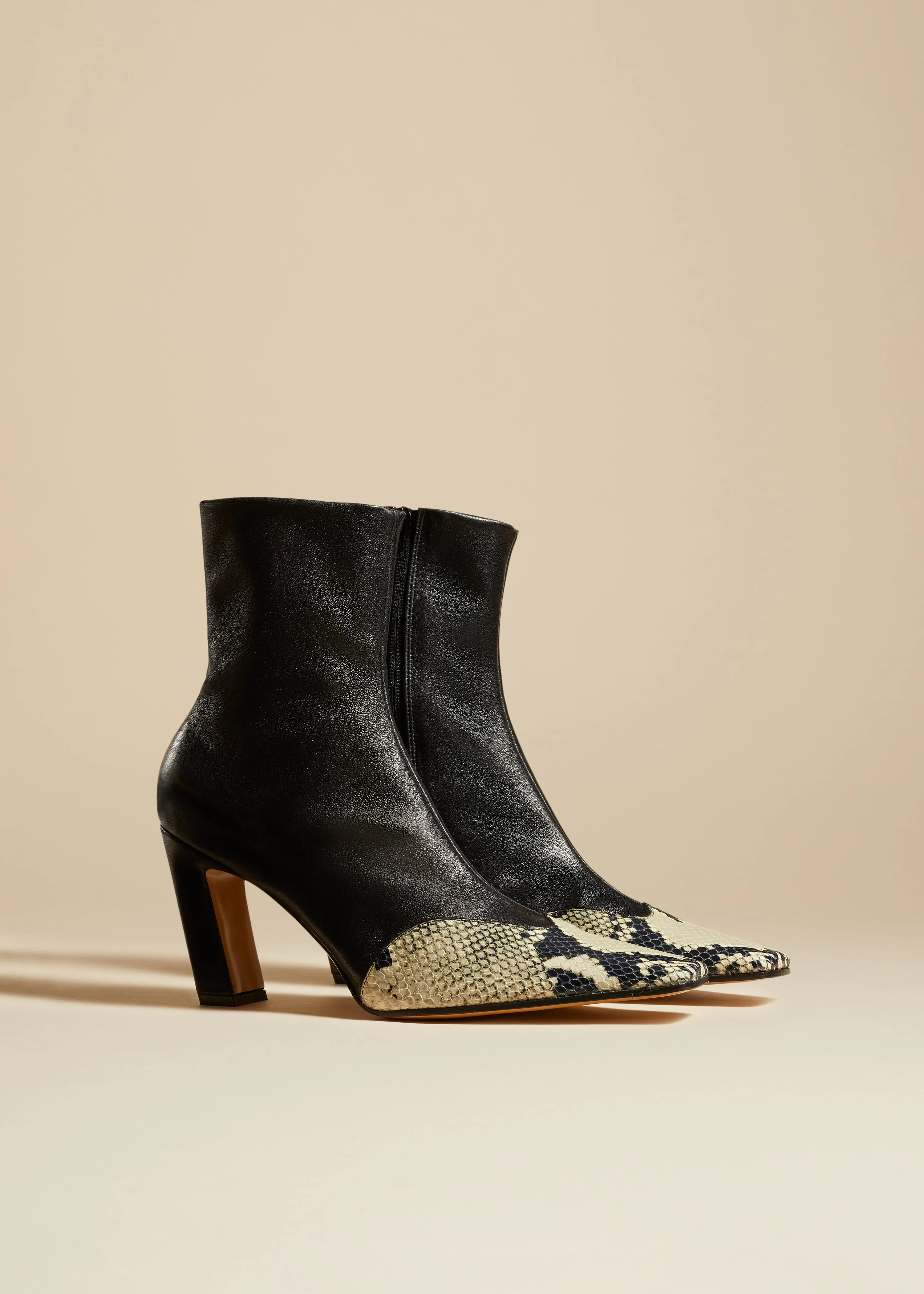 Nevada Stretch High Boot in Black with Natural Python-Embossed Leather sold by KHAITE product image thumbnail 2