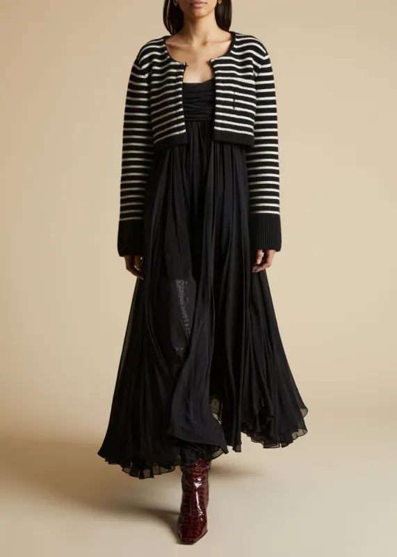 The Calix Cardigan in Black with Magnolia Stripes sold by KHAITE