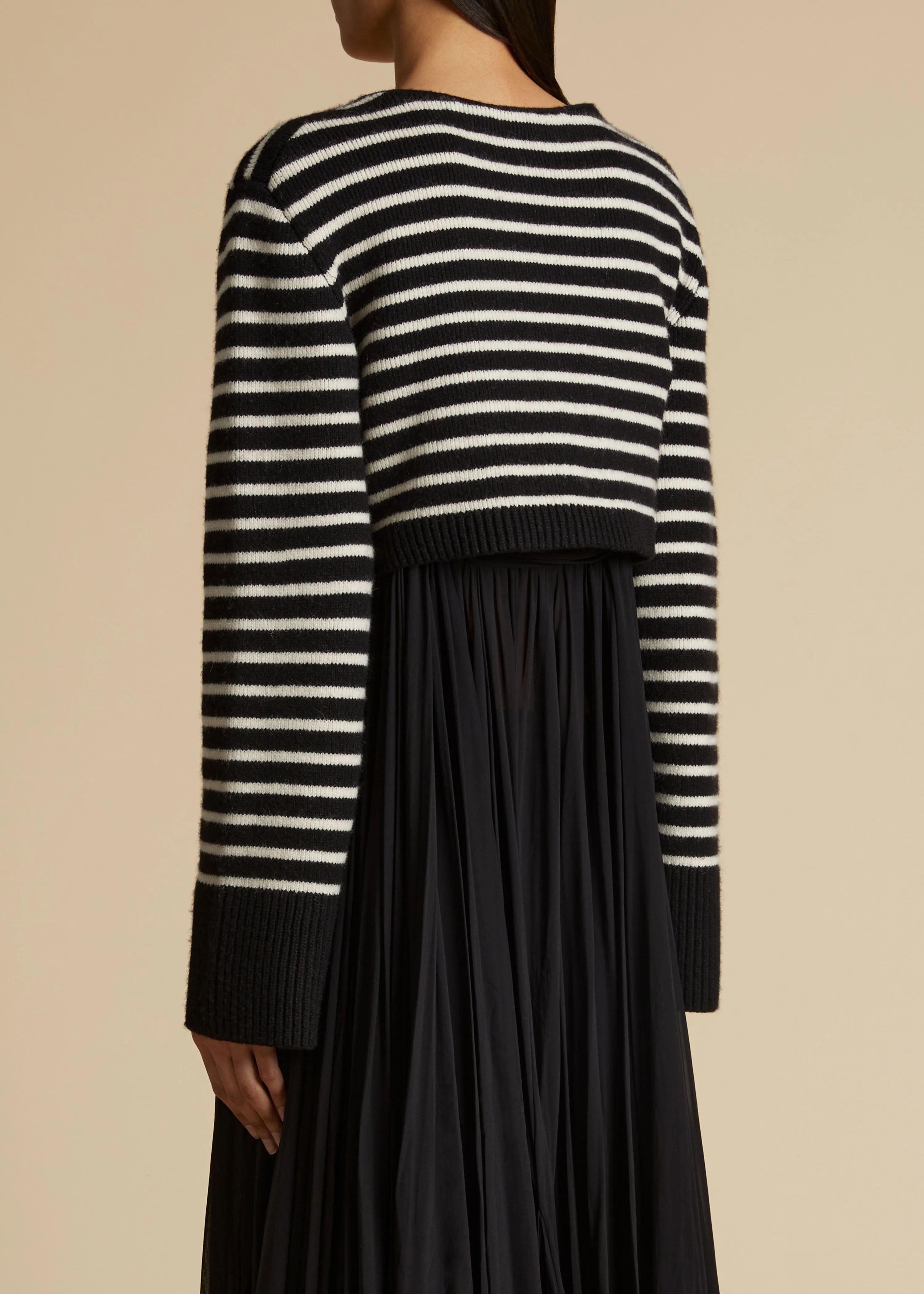 The Calix Cardigan in Black with Magnolia Stripes sold by KHAITE product image thumbnail 3