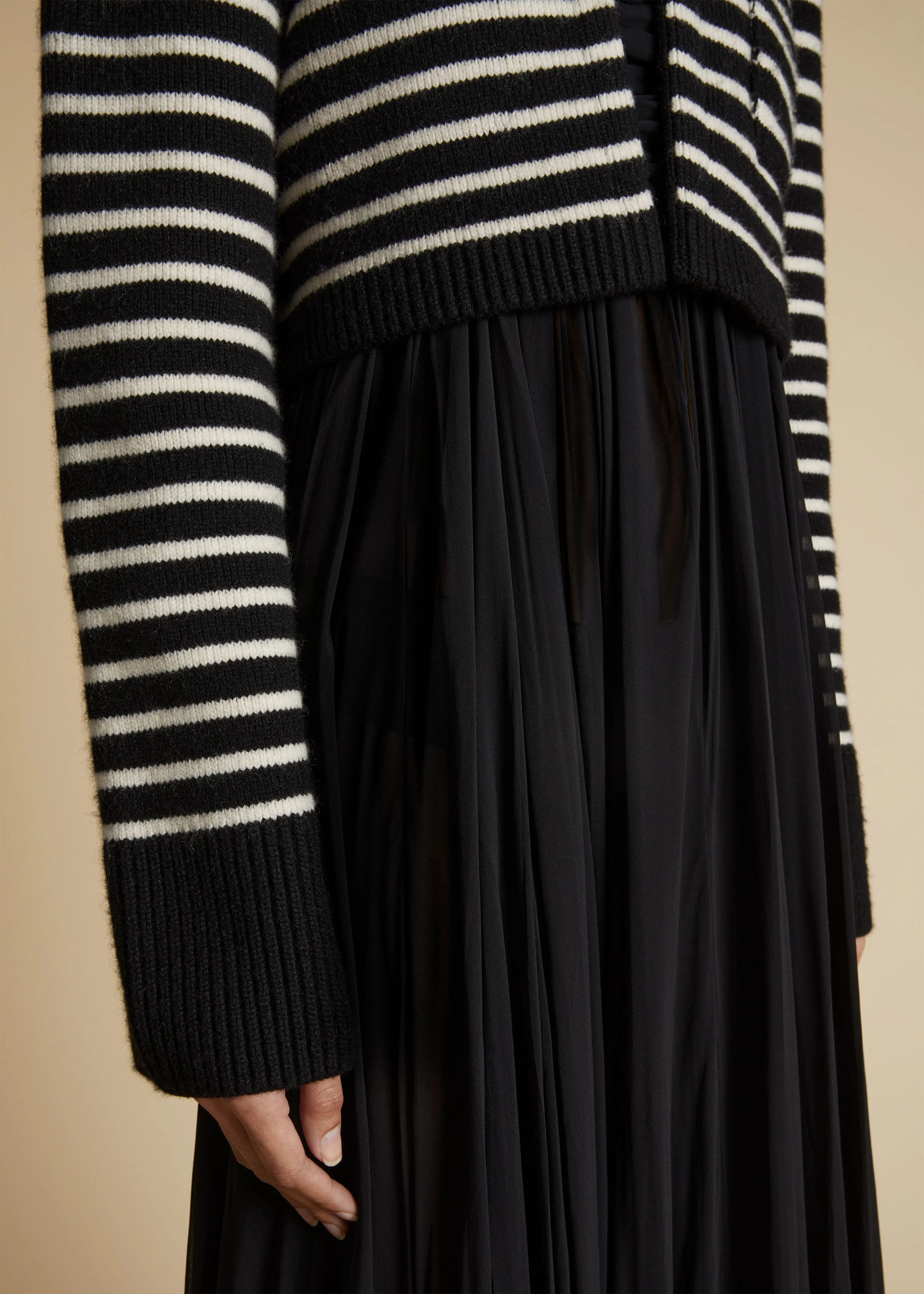 The Calix Cardigan in Black with Magnolia Stripes sold by KHAITE product image thumbnail 4
