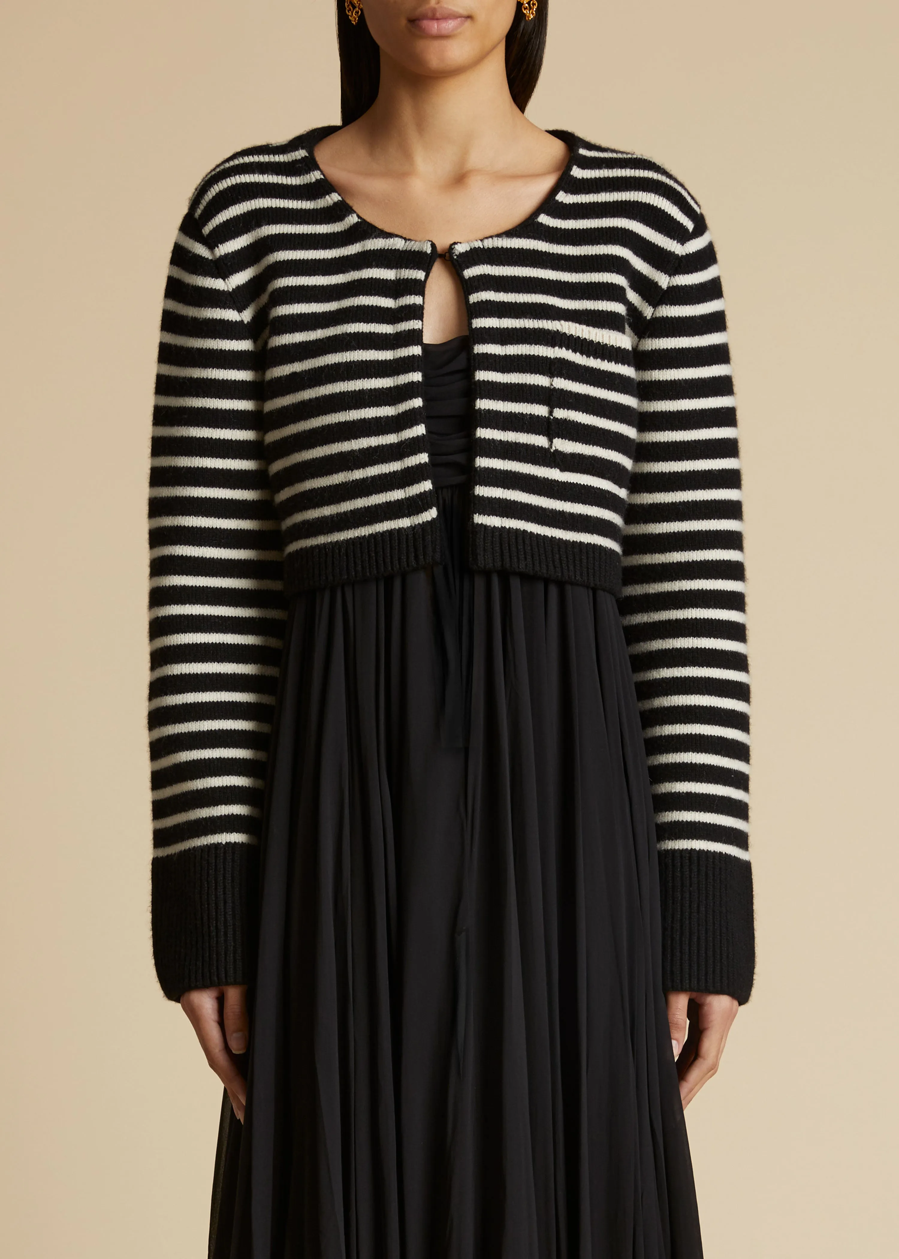 The Calix Cardigan in Black with Magnolia Stripes sold by KHAITE product image thumbnail 2