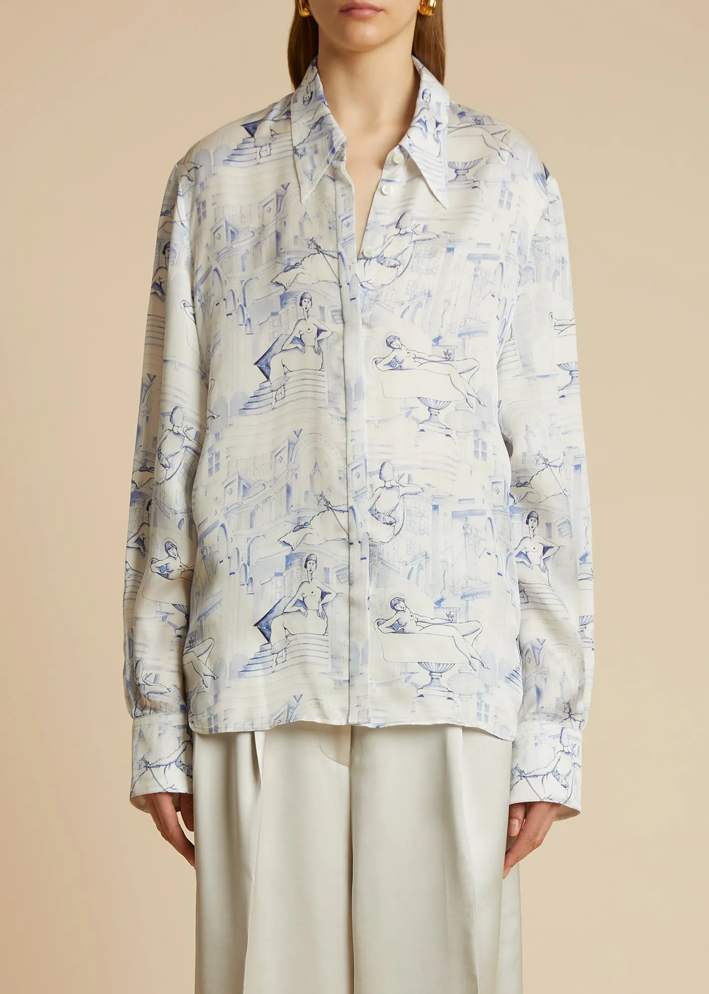 Minta Top in Cream and Blue sold by KHAITE product image thumbnail 3