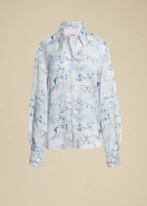 Minta Top in Cream and Blue sold by KHAITE