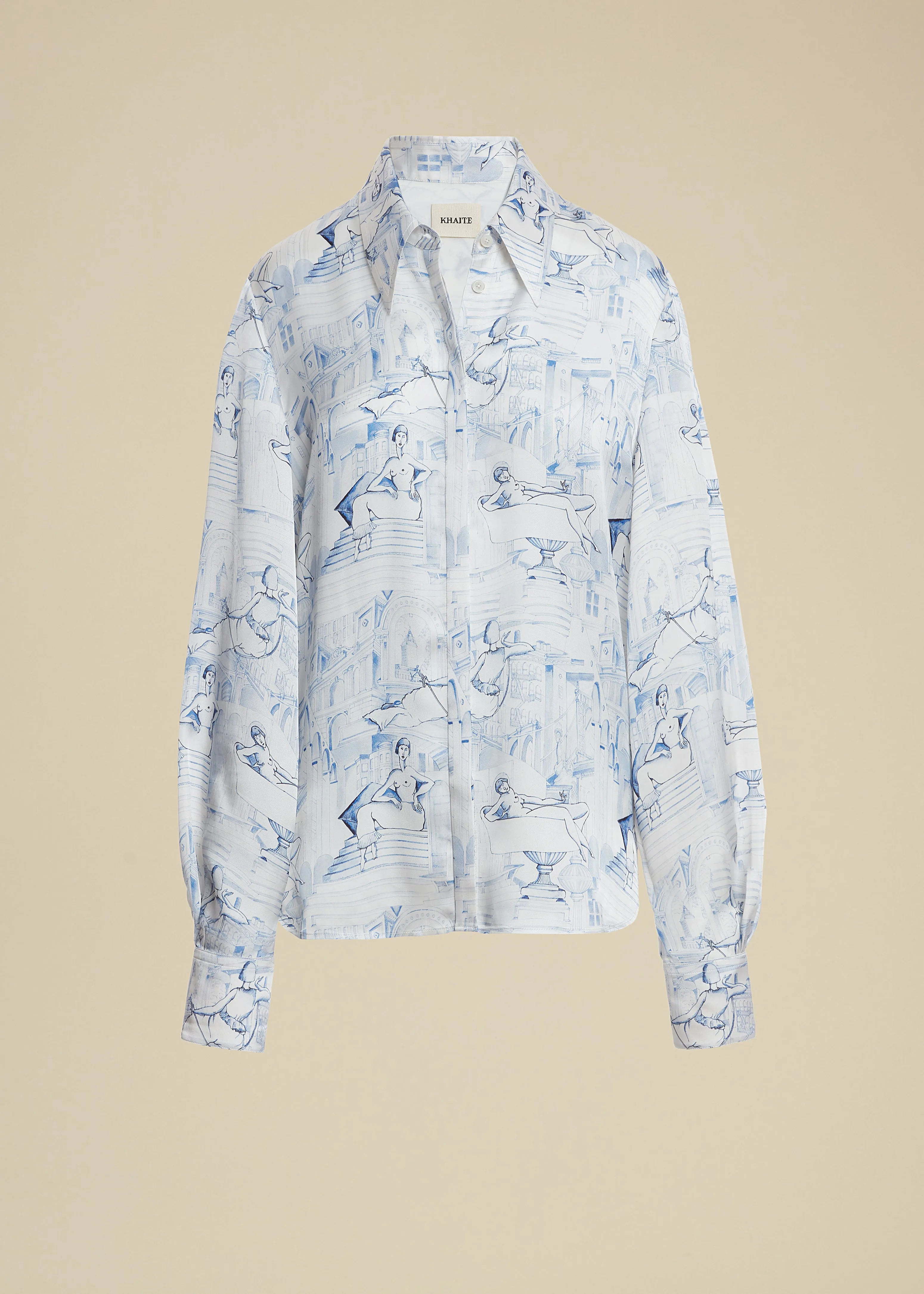 Minta Top in Cream and Blue sold by KHAITE