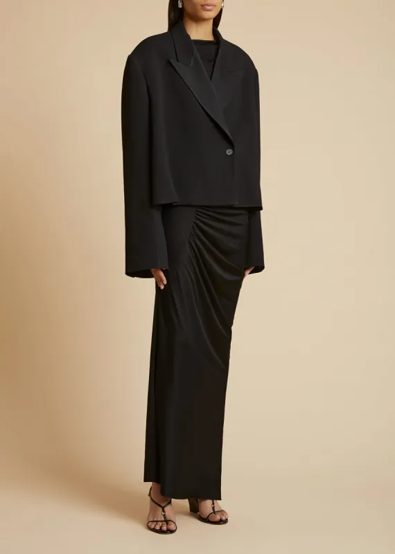 The Raymond Jacket in Black Satin sold by KHAITE