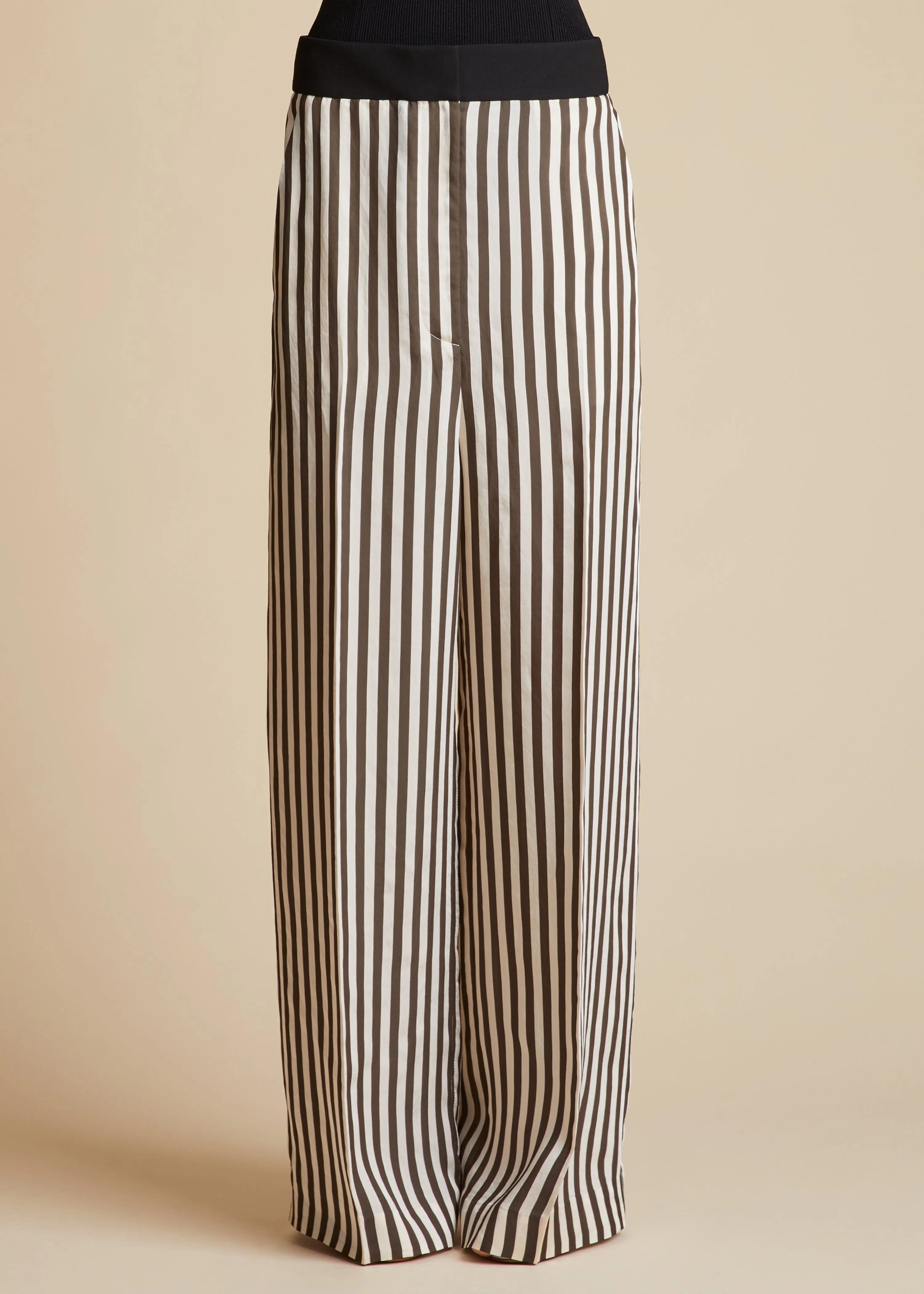 The Banton Pant in Ivory with Dark Brown Stripes sold by KHAITE product image thumbnail 2