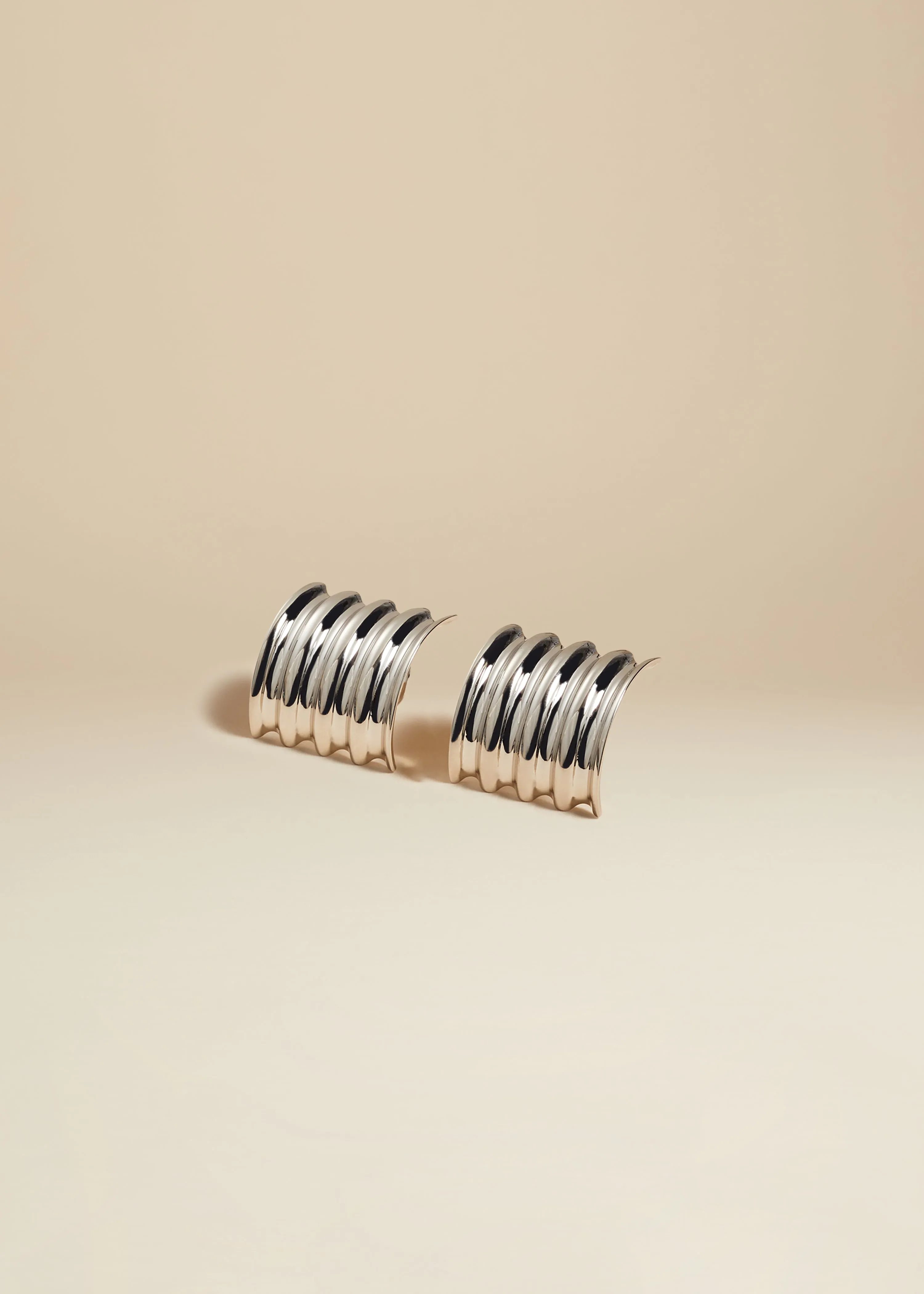 Small Julius Panel Earrings in Silver sold by KHAITE