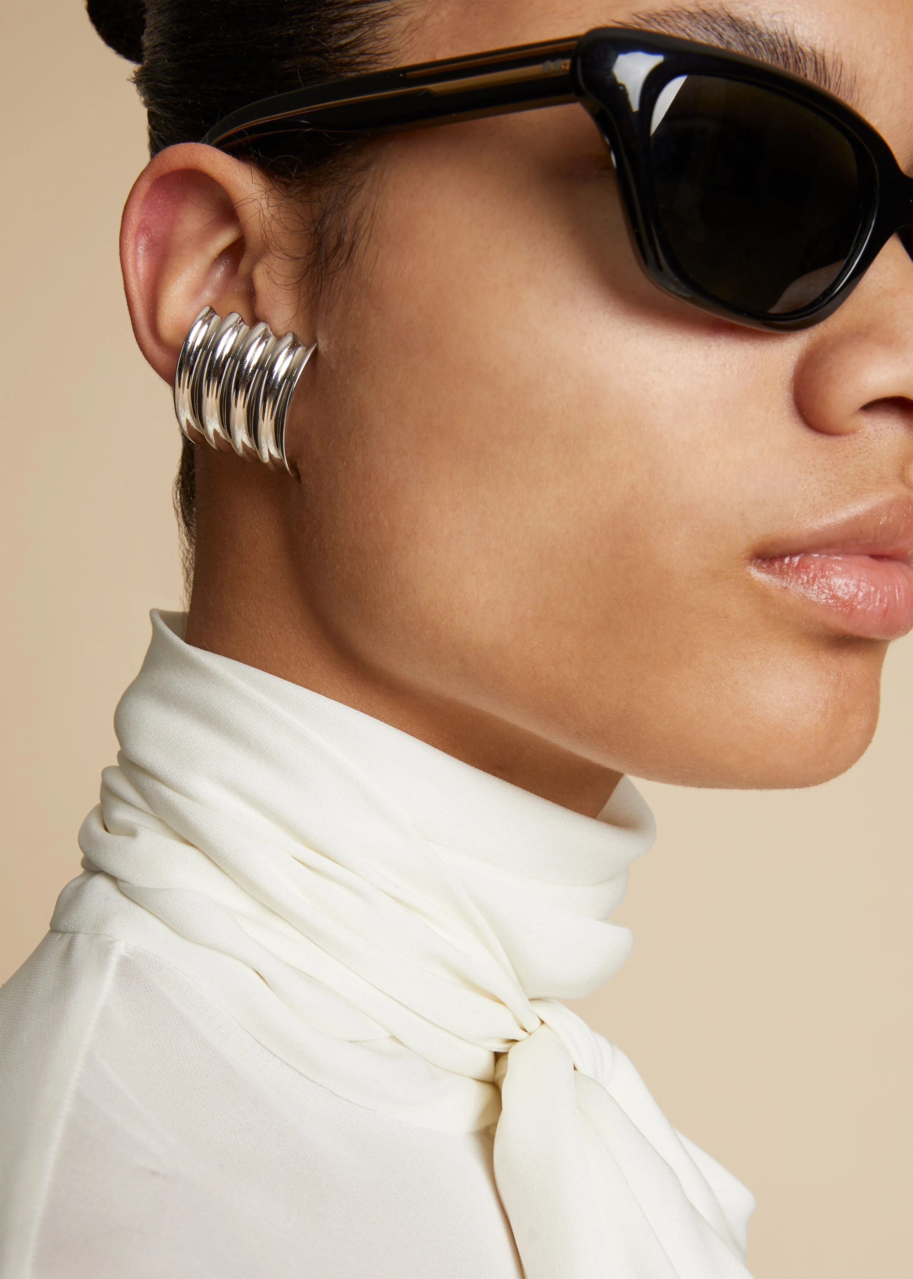 Small Julius Panel Earrings in Silver sold by KHAITE product image thumbnail 3