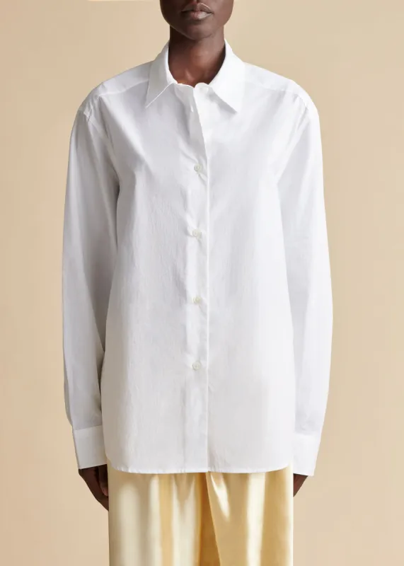 The Argo Top in White Poplin sold by KHAITE