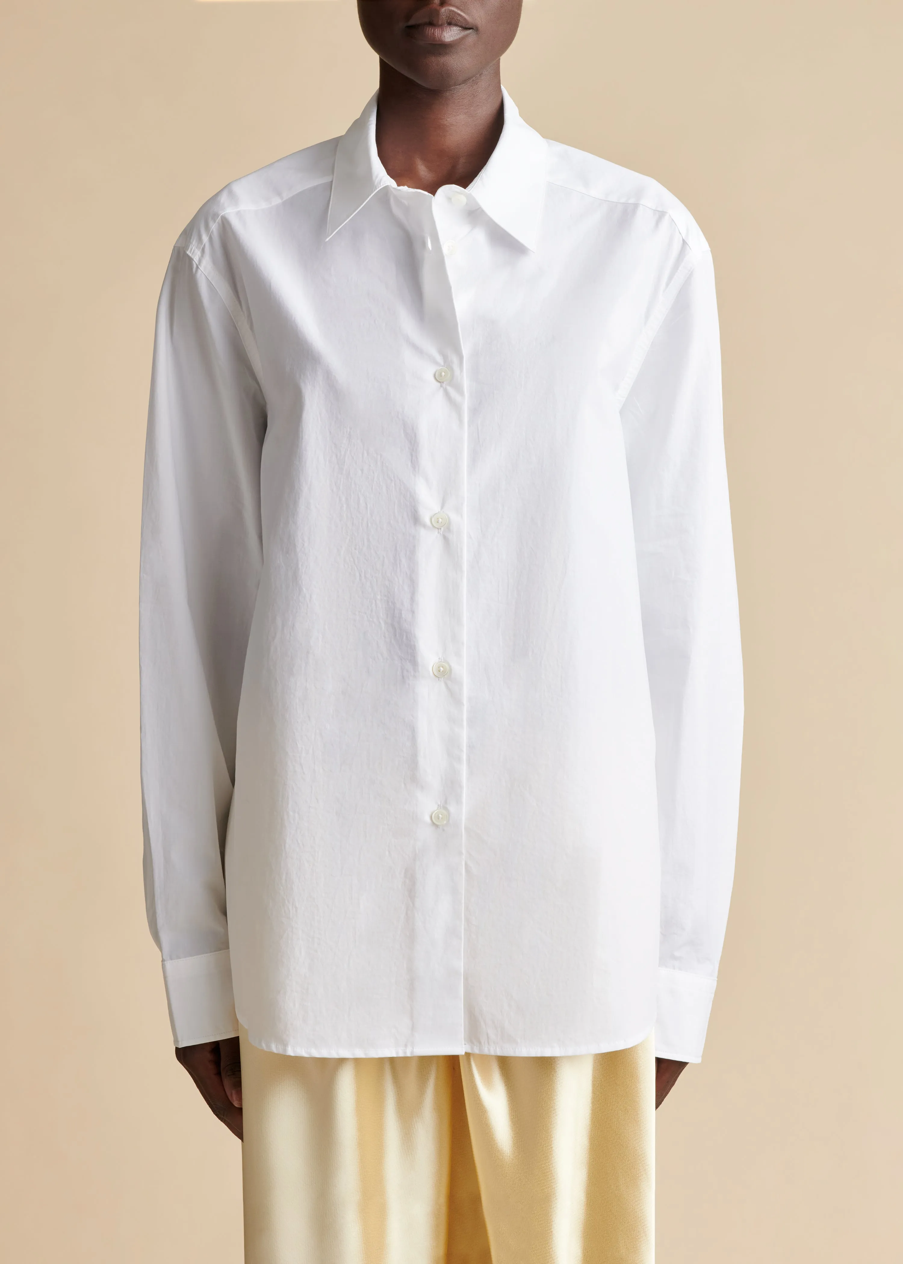 The Argo Top in White Poplin sold by KHAITE