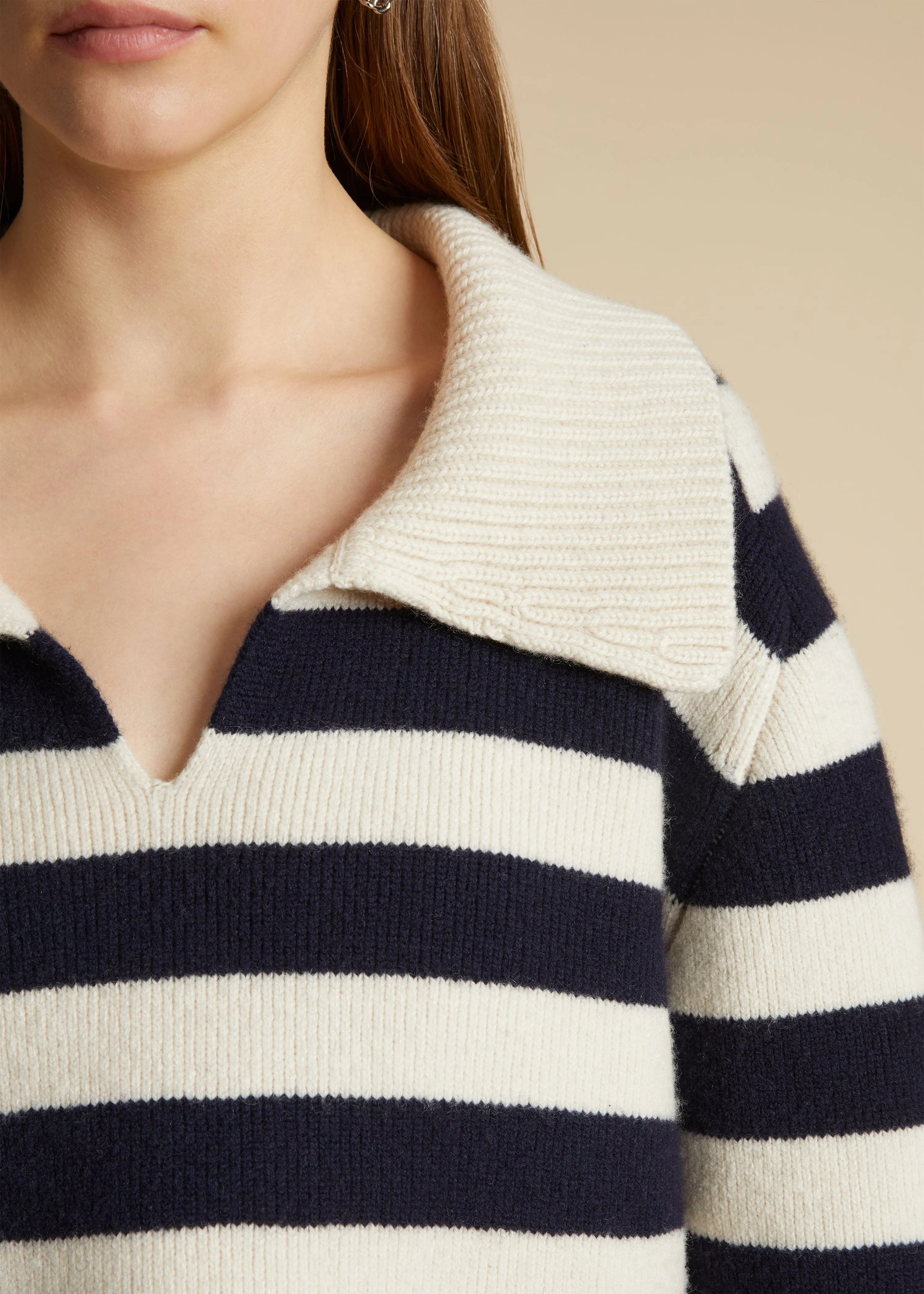 The Franklin Sweater in Magnolia with Navy Stripes sold by KHAITE product image thumbnail 5