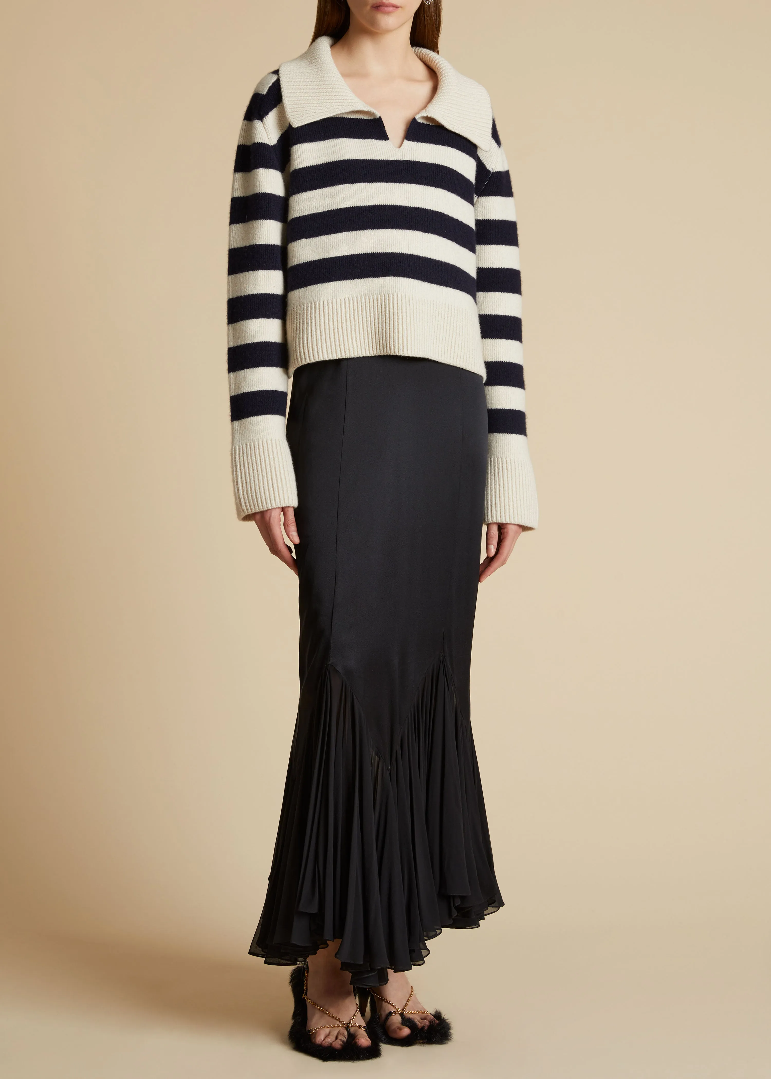 The Franklin Sweater in Magnolia with Navy Stripes sold by KHAITE product image thumbnail 2