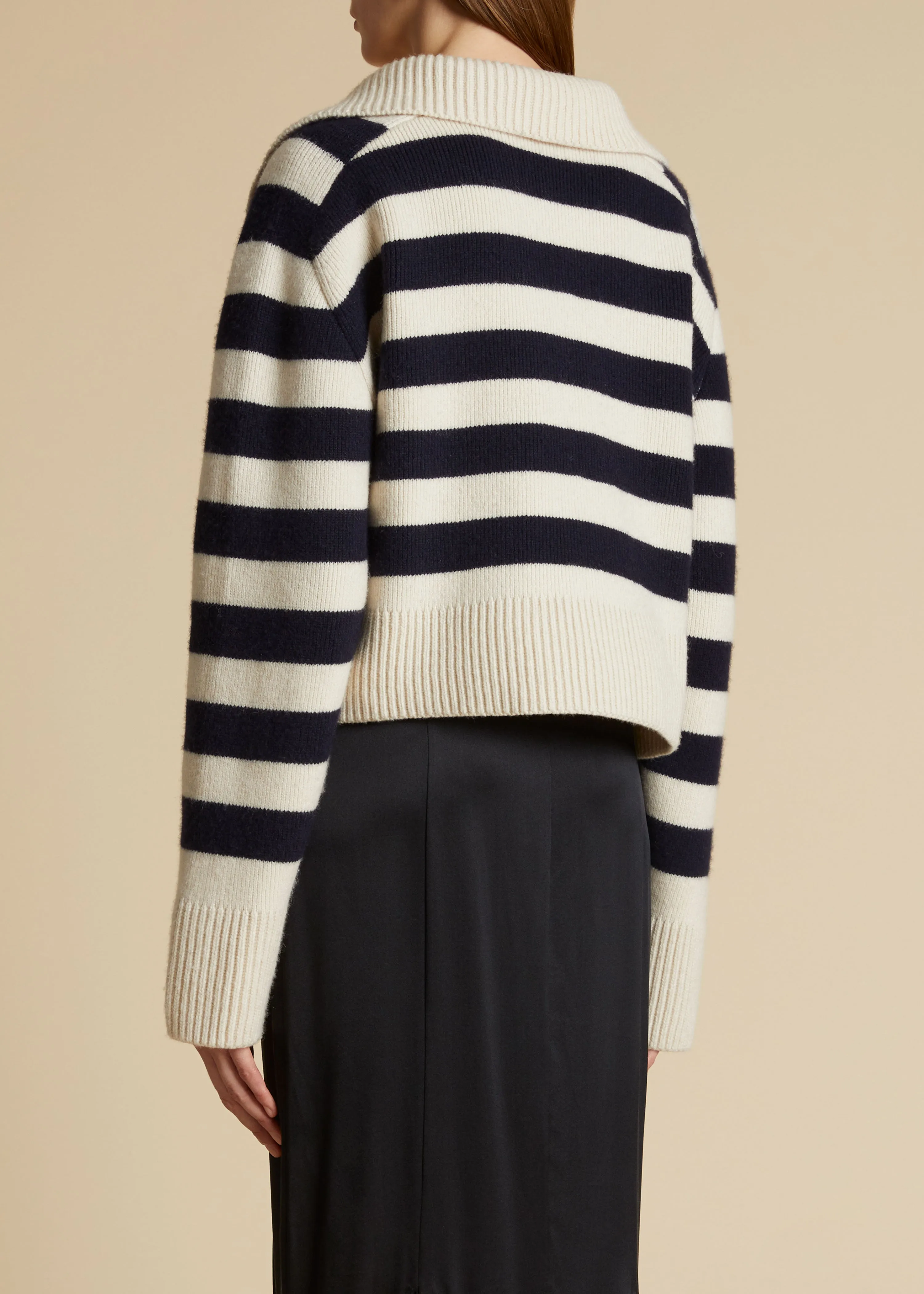 The Franklin Sweater in Magnolia with Navy Stripes sold by KHAITE product image thumbnail 3
