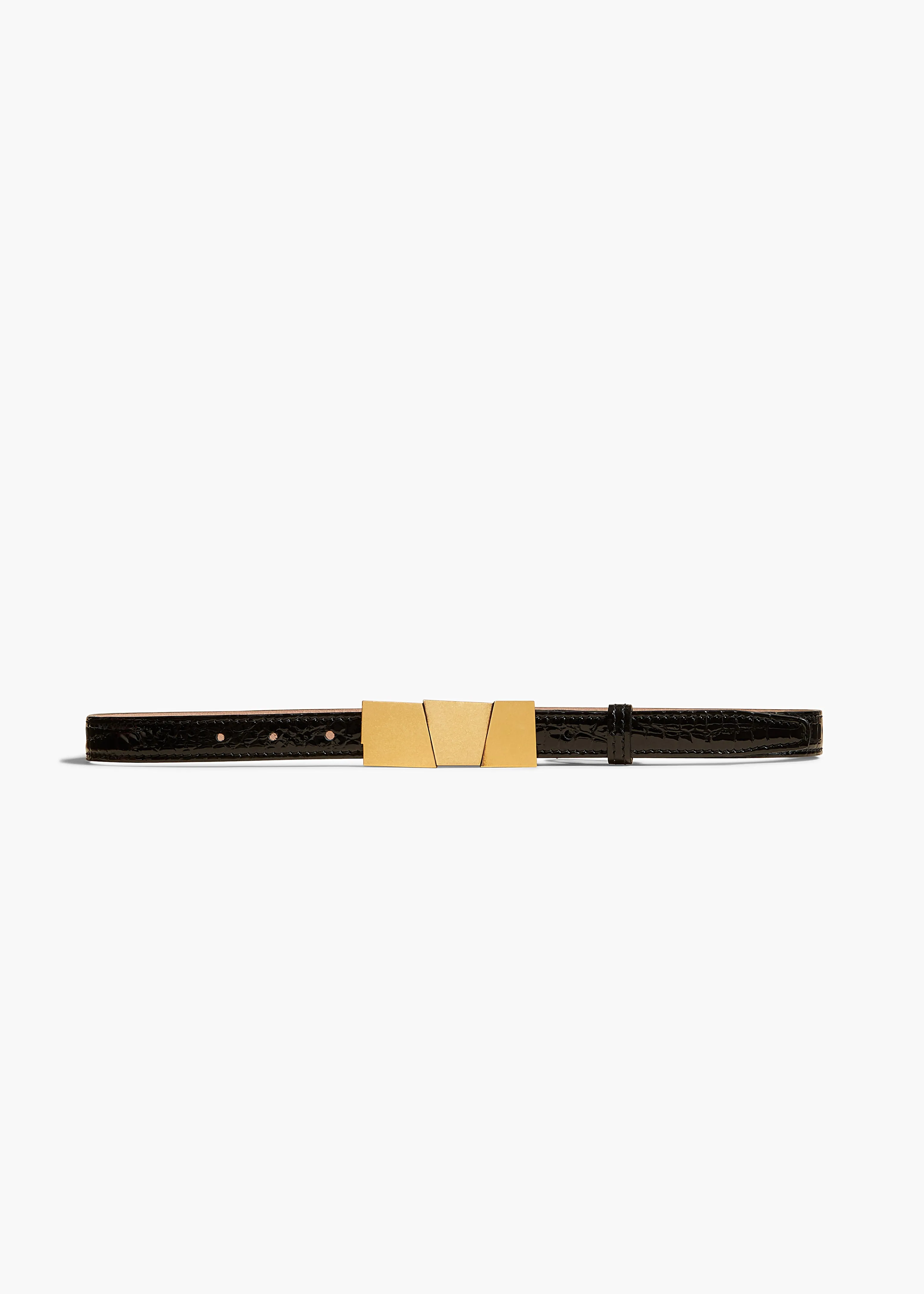 Small Axel Belt in Black Croc-Embossed Leather with Gold sold by KHAITE