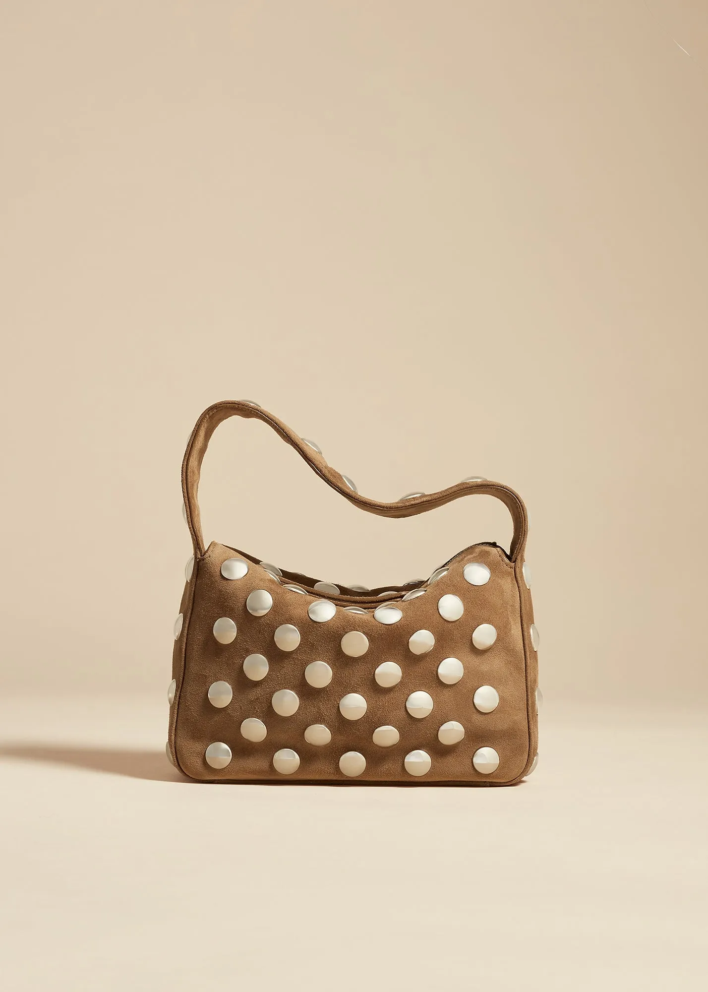 Small Elena Bag in Mud Suede with Studs sold by KHAITE