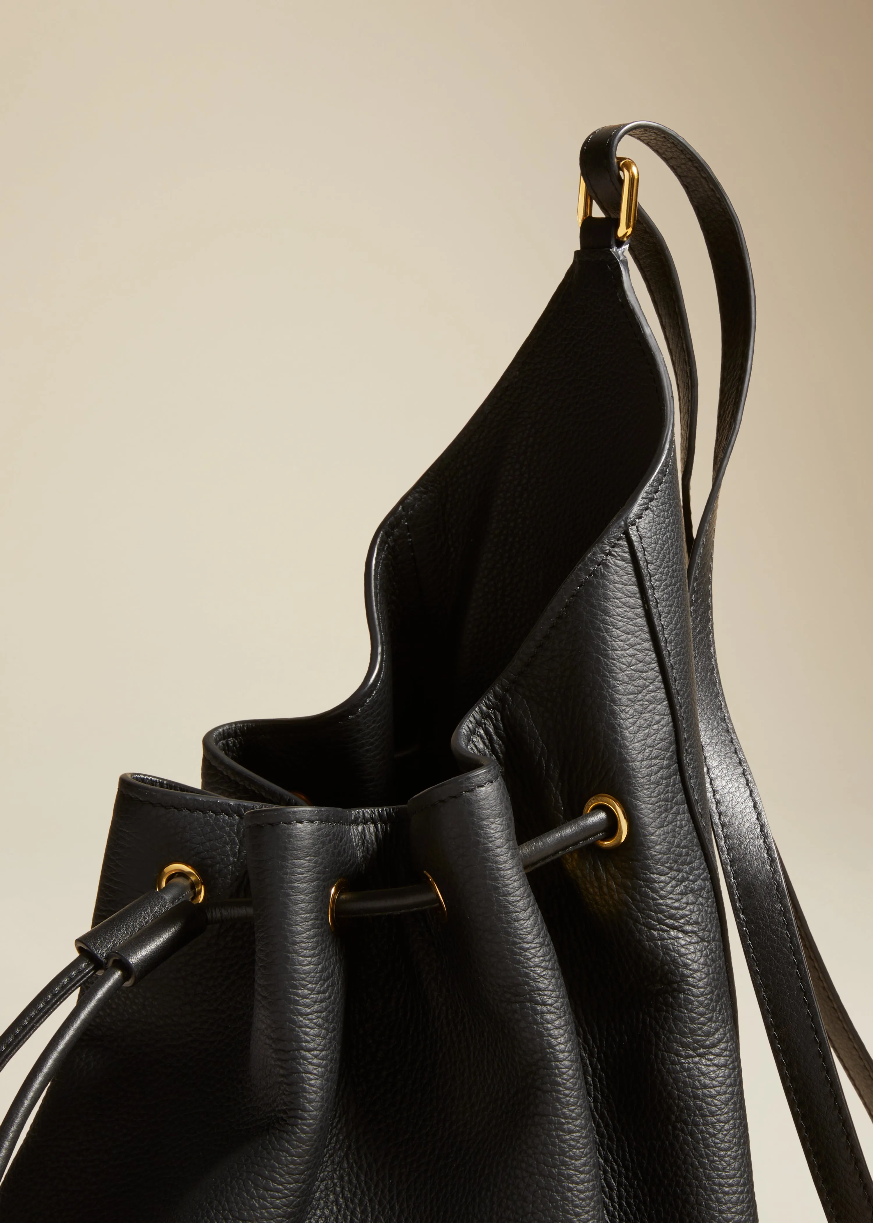 The Medium Greta Backpack in Black Pebbled Leather sold by KHAITE product image thumbnail 4