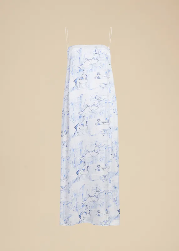 Sicily Dress in Cream and Blue sold by KHAITE