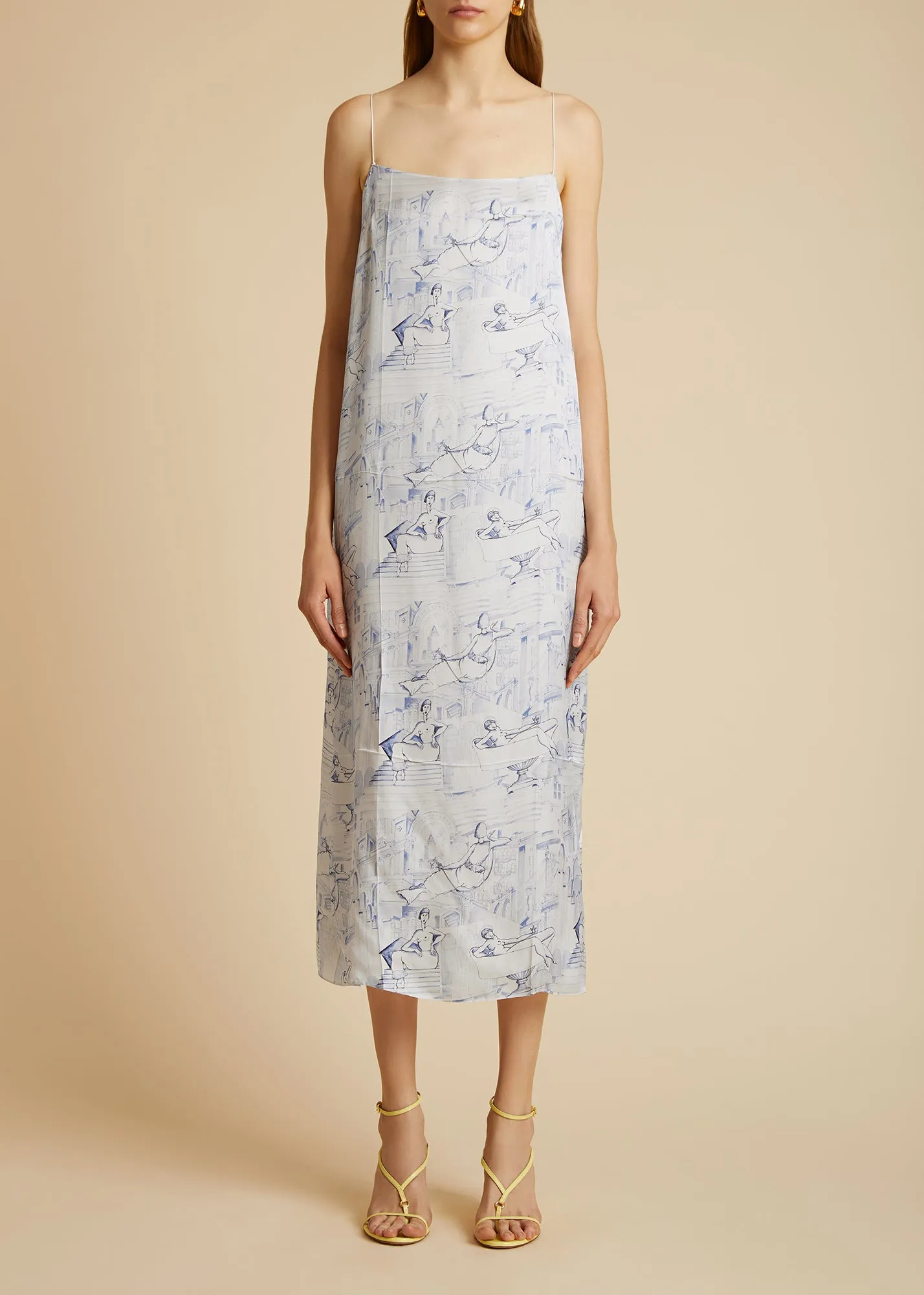Sicily Dress in Cream and Blue sold by KHAITE product image thumbnail 3