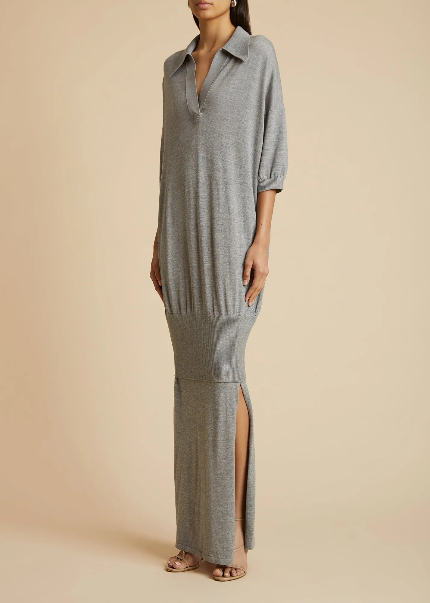 The Rue Dress in Heather Grey sold by KHAITE