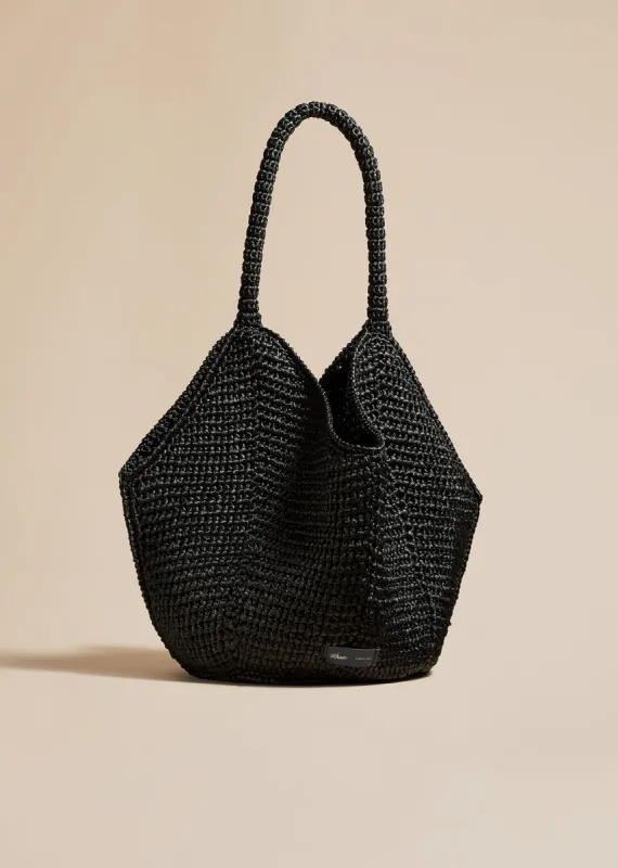 Medium Lotus Tote in Black Raffia sold by KHAITE