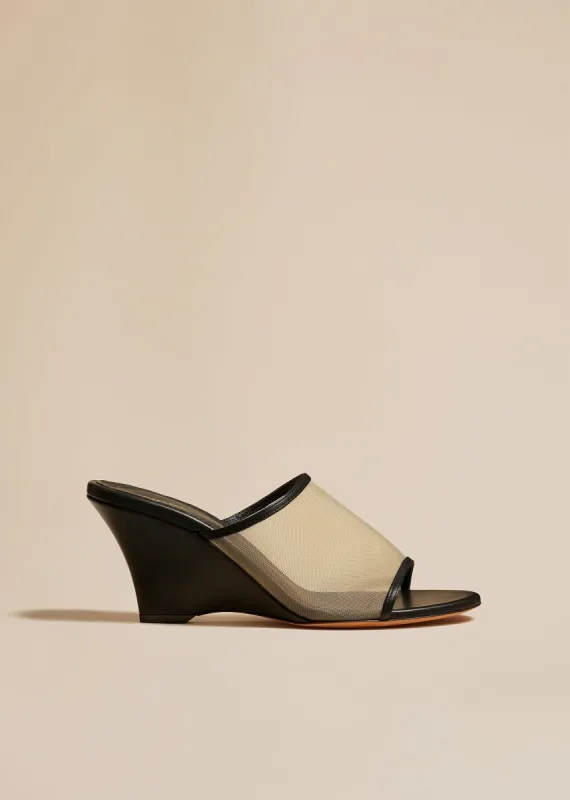 Marion Wedge Sandal in Beige Mesh sold by KHAITE