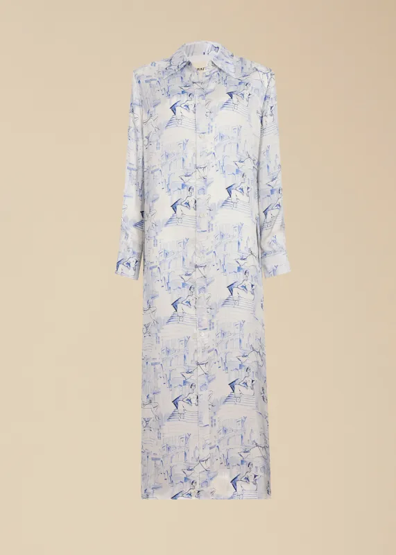 Kiko Dress in Cream and Blue sold by KHAITE