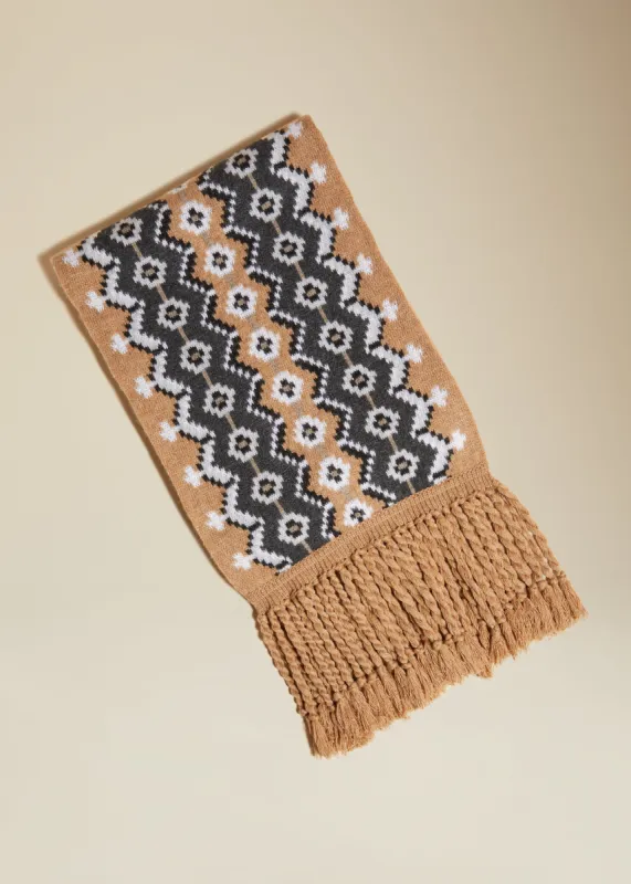 The Lance Scarf in Camel Multi sold by KHAITE