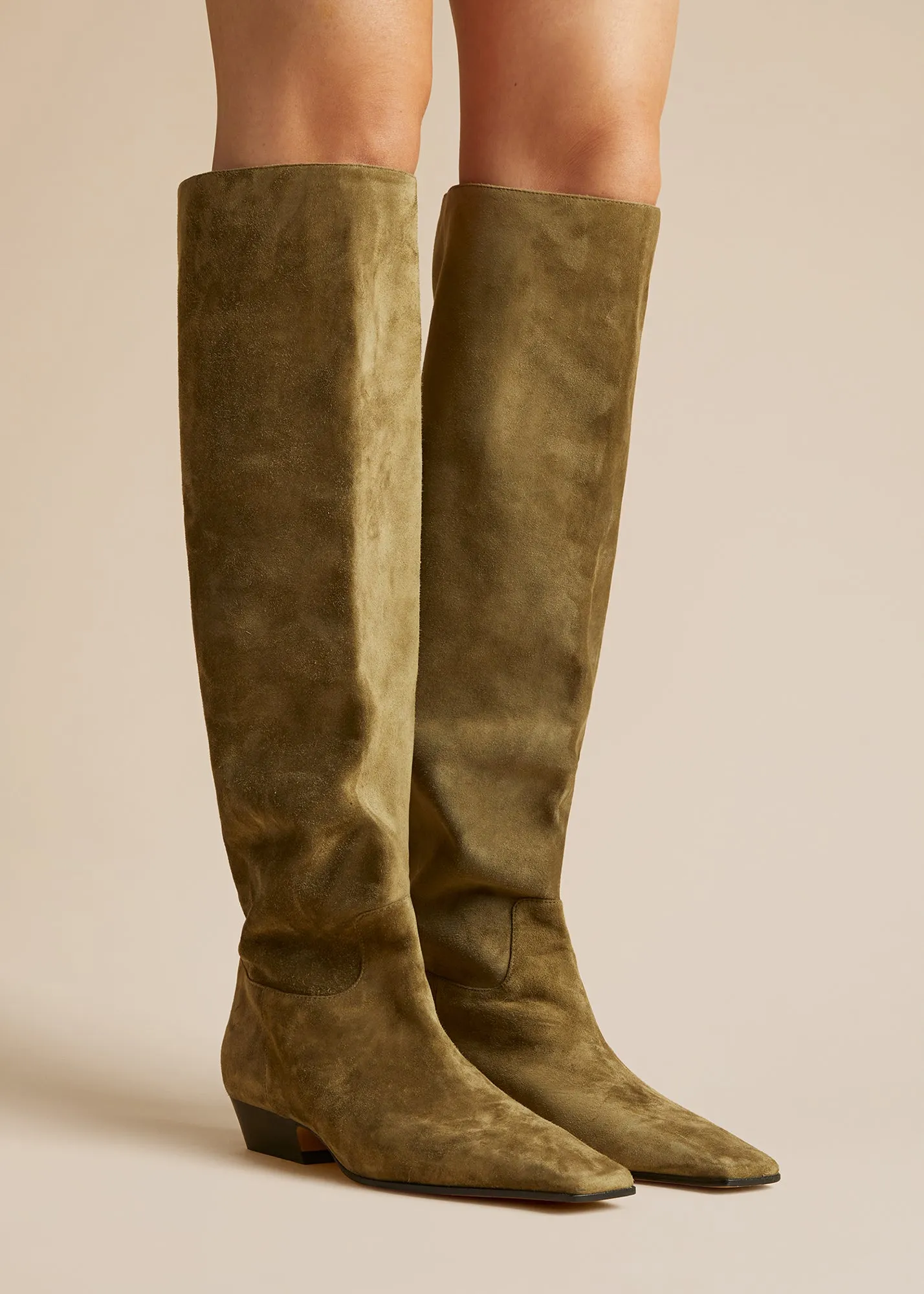 The Marfa Knee-High Boot in Khaki Suede sold by KHAITE product image thumbnail 4