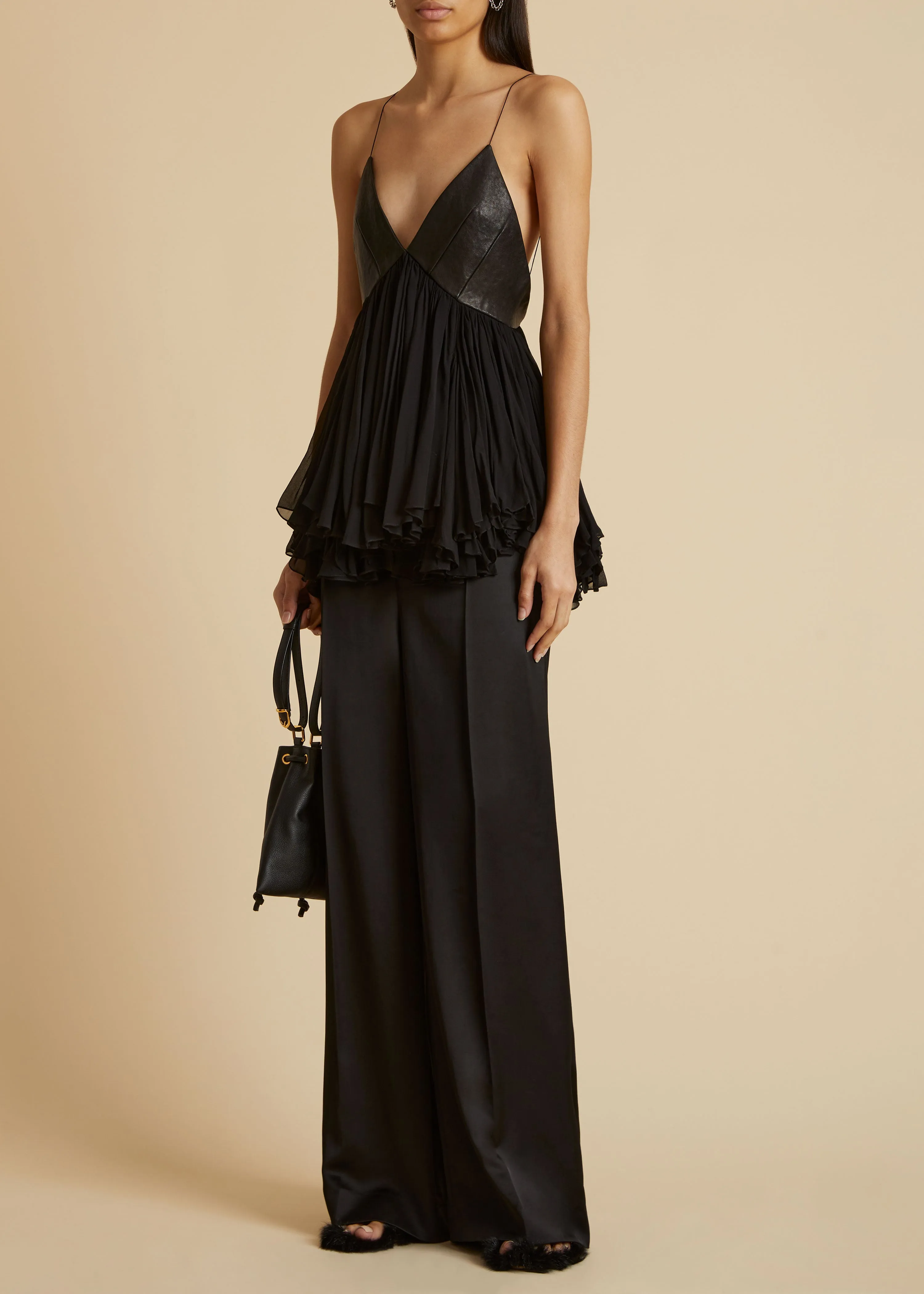 The Anita Top in Black Leather sold by KHAITE