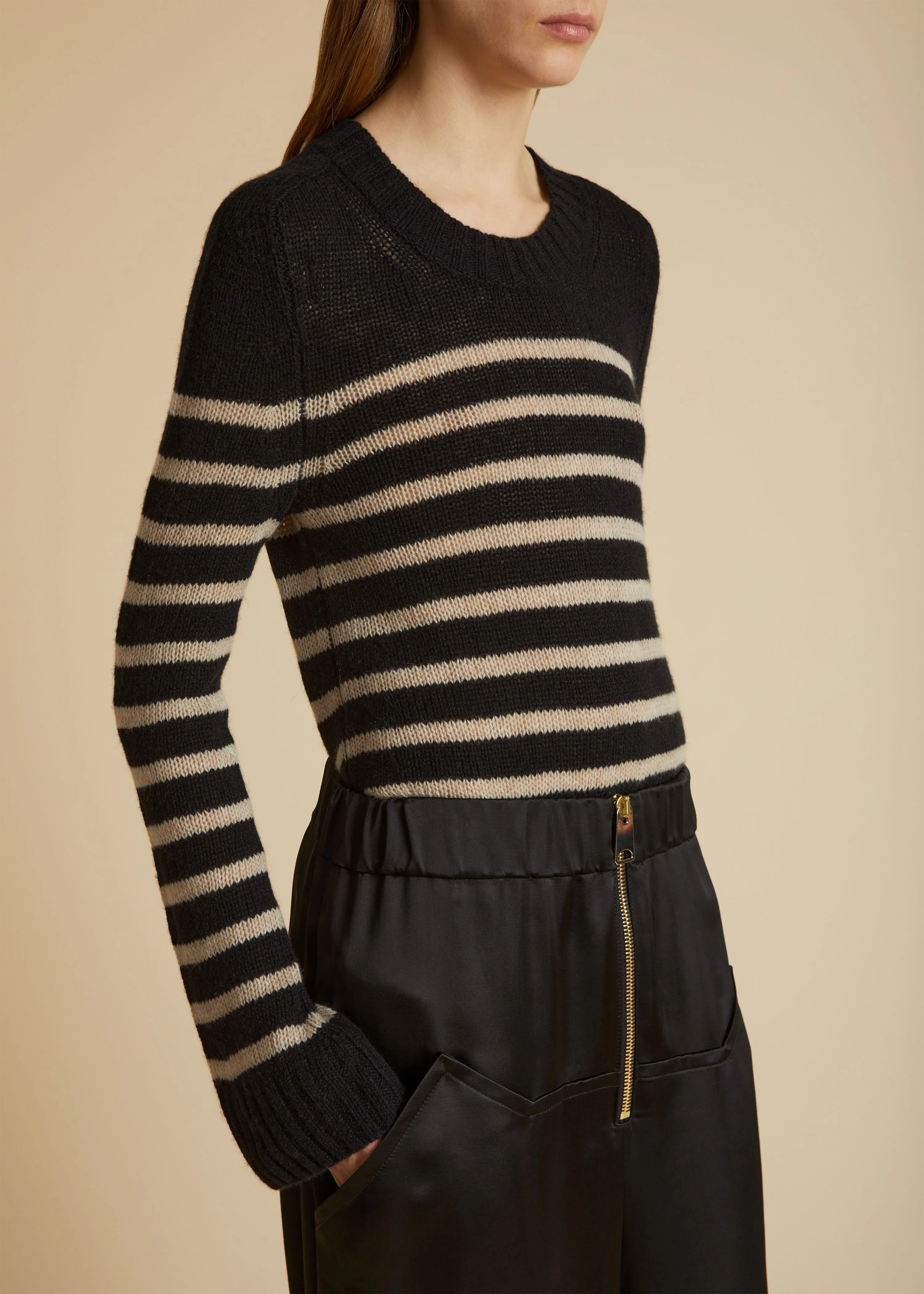 The Tilda Sweater in Black and Powder Stripe sold by KHAITE product image thumbnail 5