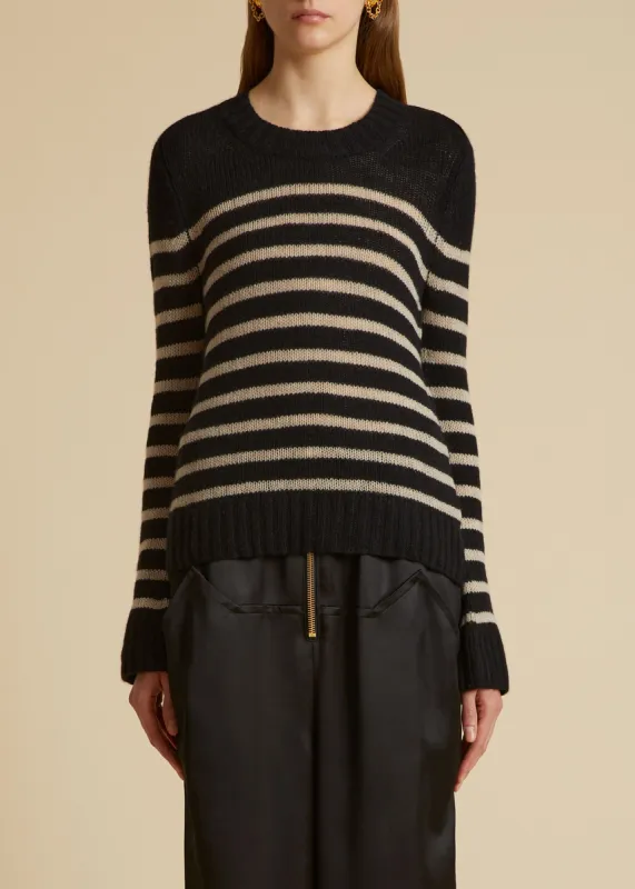 The Tilda Sweater in Black and Powder Stripe sold by KHAITE