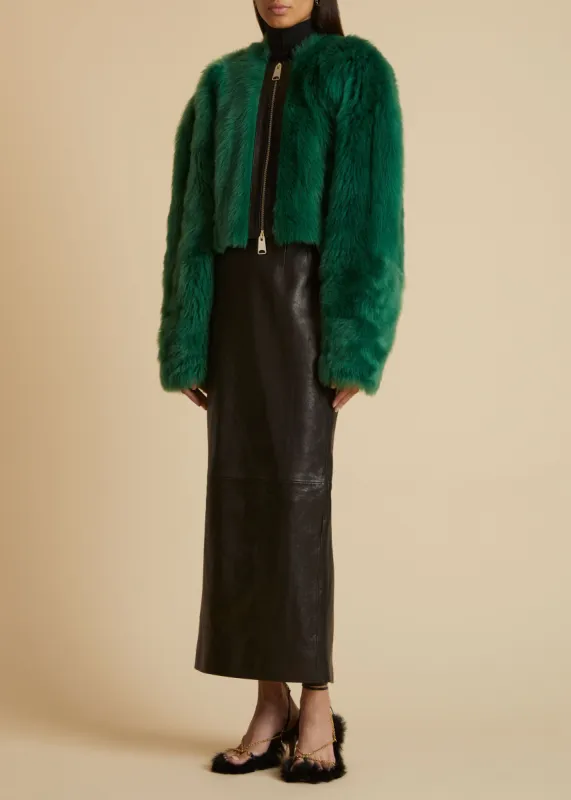 The Gracell Jacket in Forest Green Shearling sold by KHAITE